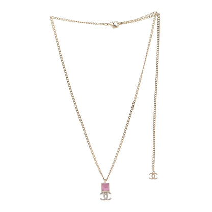 Chanel Crystal Resin CC Necklace Pink Gold 3 of 6