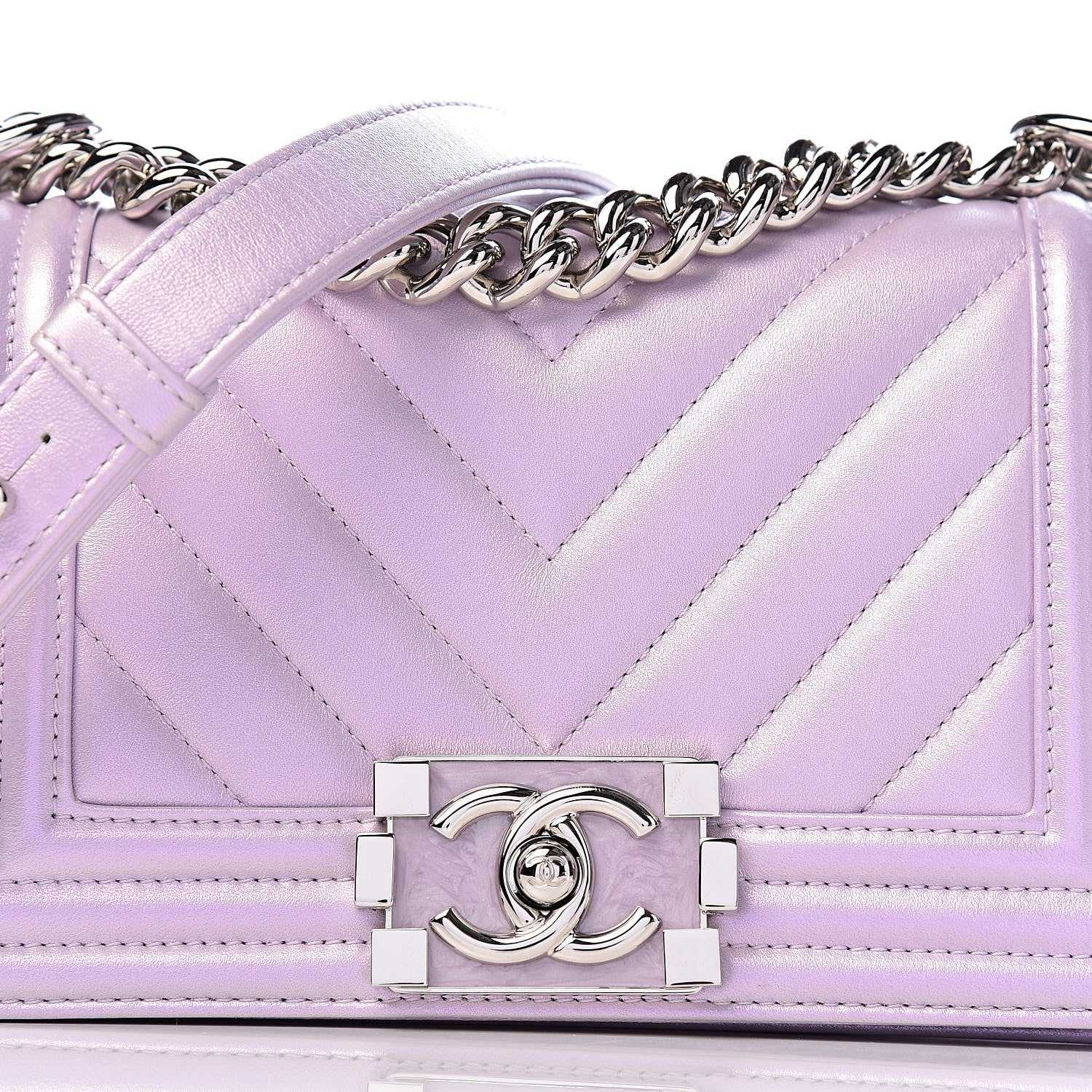 Chanel Metallic Lambskin Chevron Quilted Small Boy Flap Purple 10 of 11