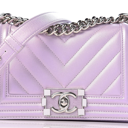 Chanel Metallic Lambskin Chevron Quilted Small Boy Flap Purple 10 of 11
