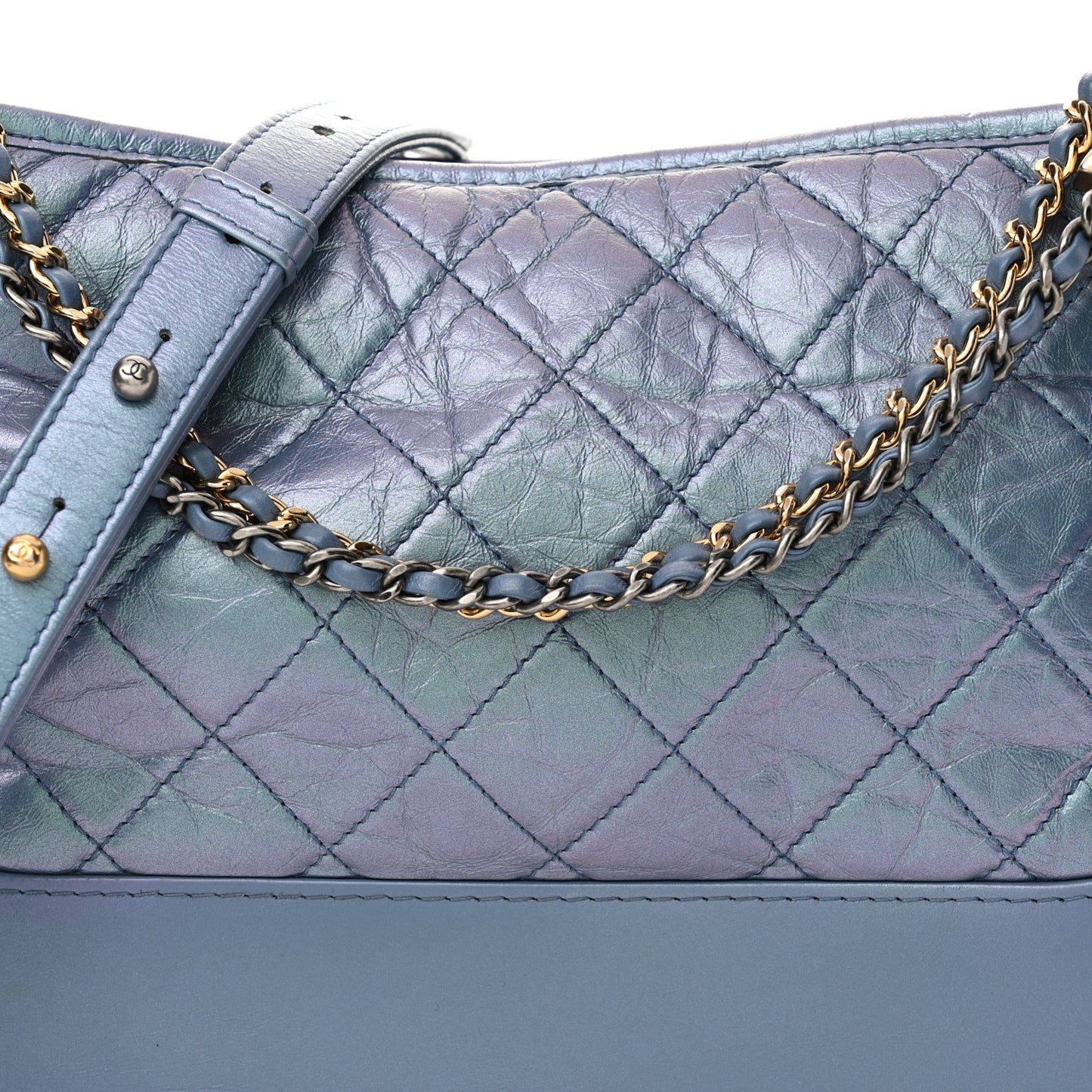 Iridescent Aged Calfskin Quilted Medium Gabrielle Hobo Blue