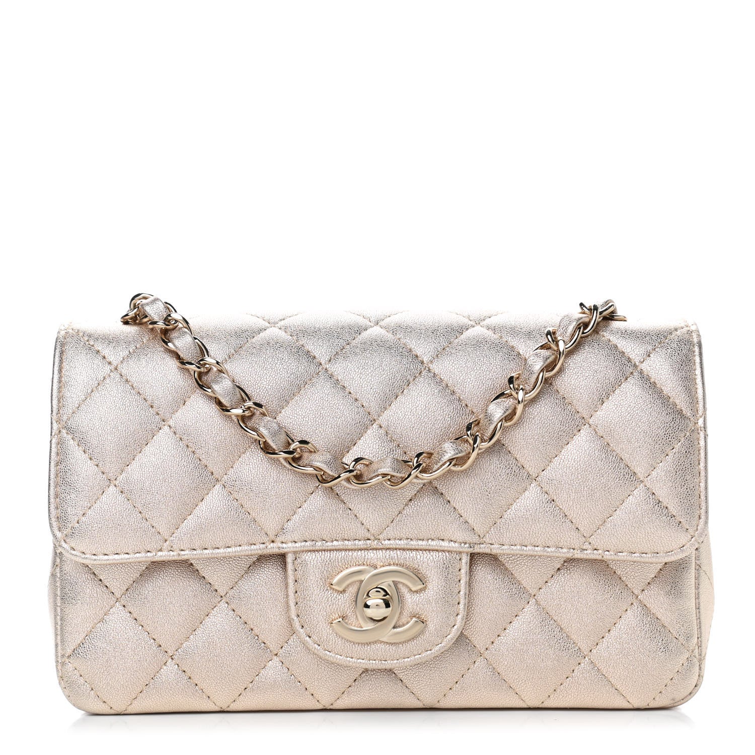 Chanel Metallic Lambskin Quilted Mini Rectangular Flap Gold 1 of 4