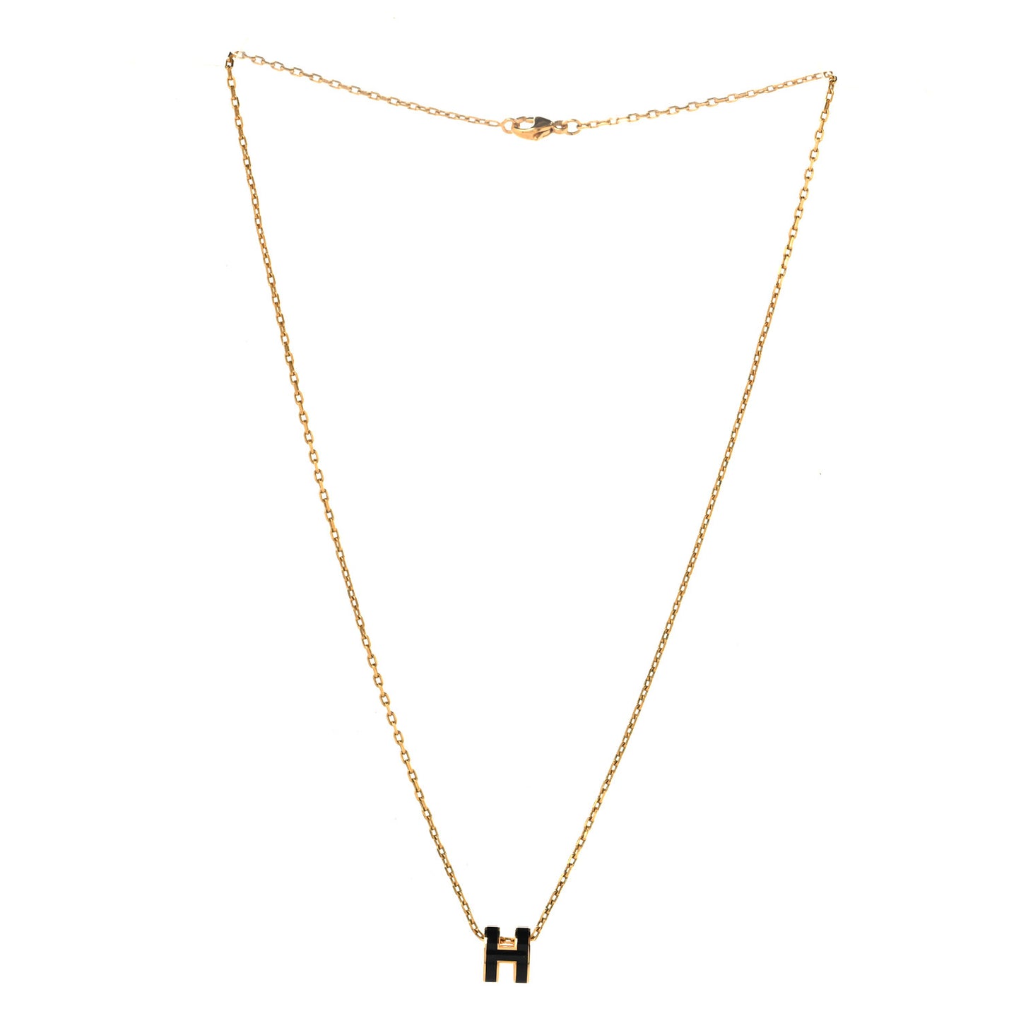 Lacquered Gold Mini Pop H Pendant Necklace Black