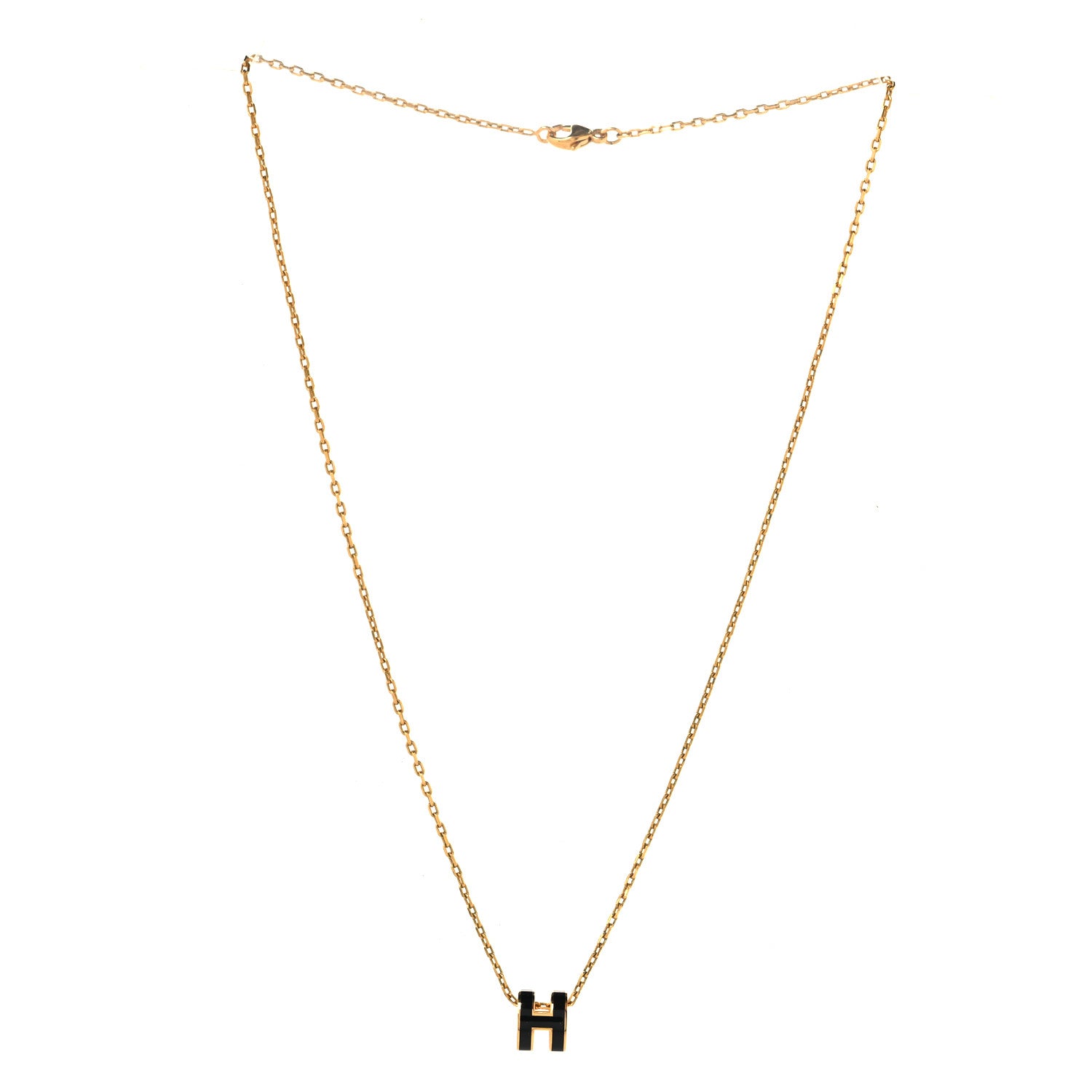Hermes Lacquered Gold Mini Pop H Pendant Necklace Black 3 of 6