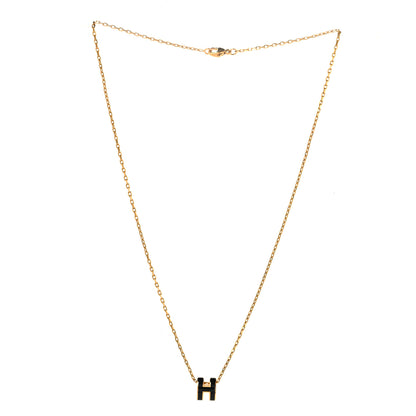 Hermes Lacquered Gold Mini Pop H Pendant Necklace Black 3 of 6