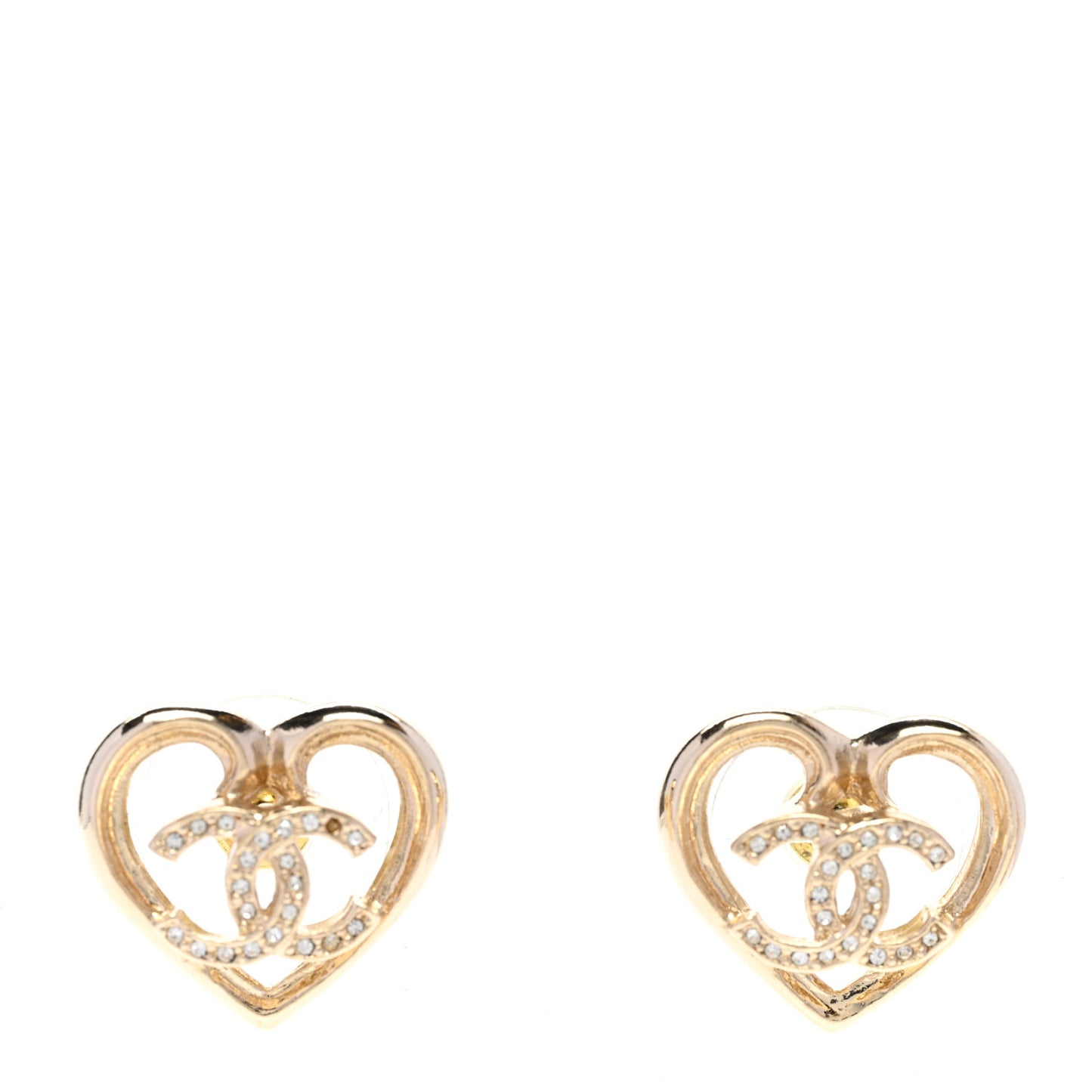 Metal Crystal CC Logo Heart Earrings Gold