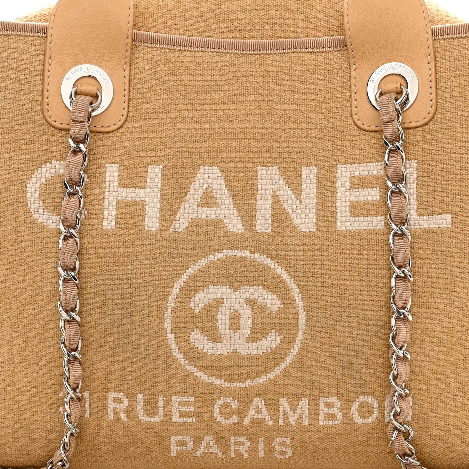 Chanel Canvas Deauville Bowling Bag Beige 8 of 12