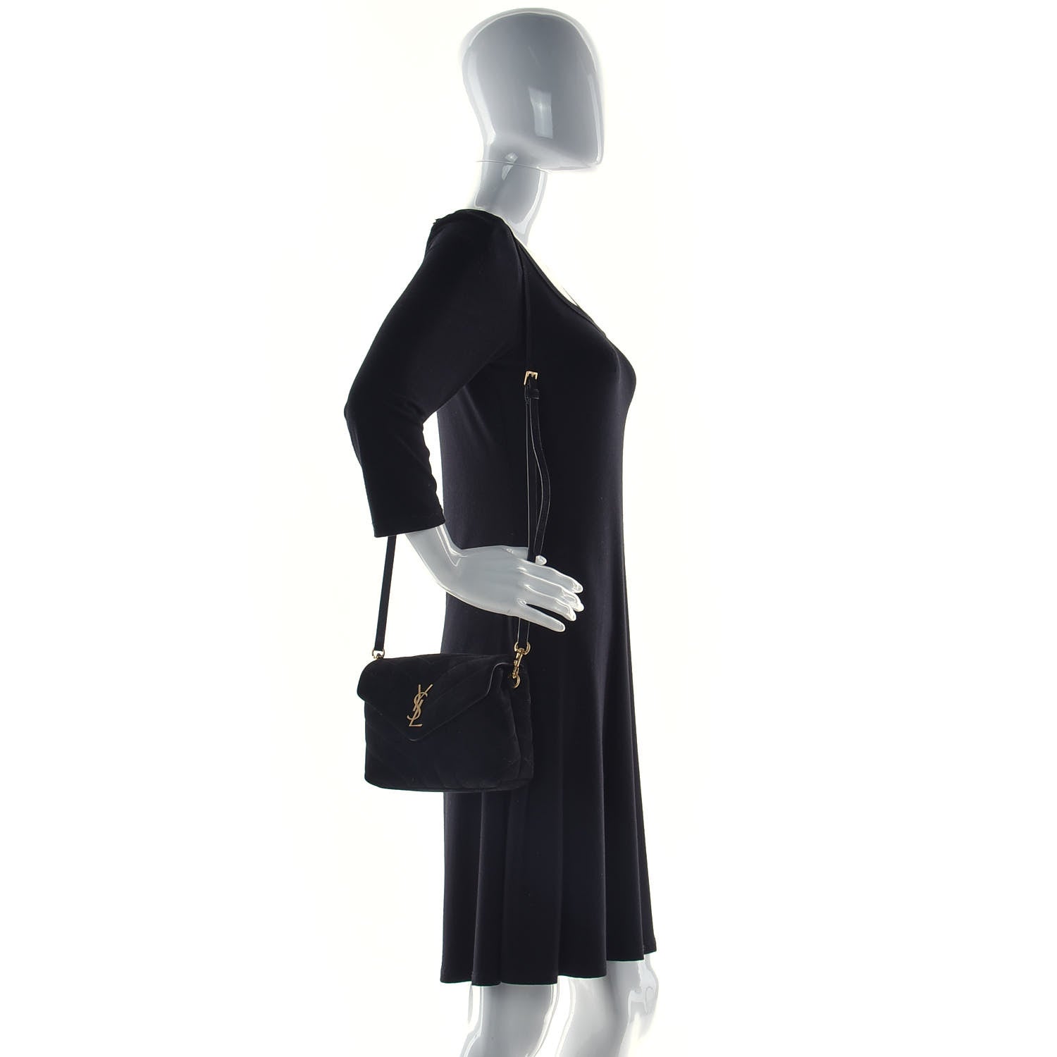 Saint Laurent Suede Y Quilted Monogram Toy Loulou Crossbody Bag Black 2 of 12