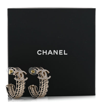 Chanel Crystal Lambskin CC Double Chain Hoop Earrings Gold Black 5 of 5