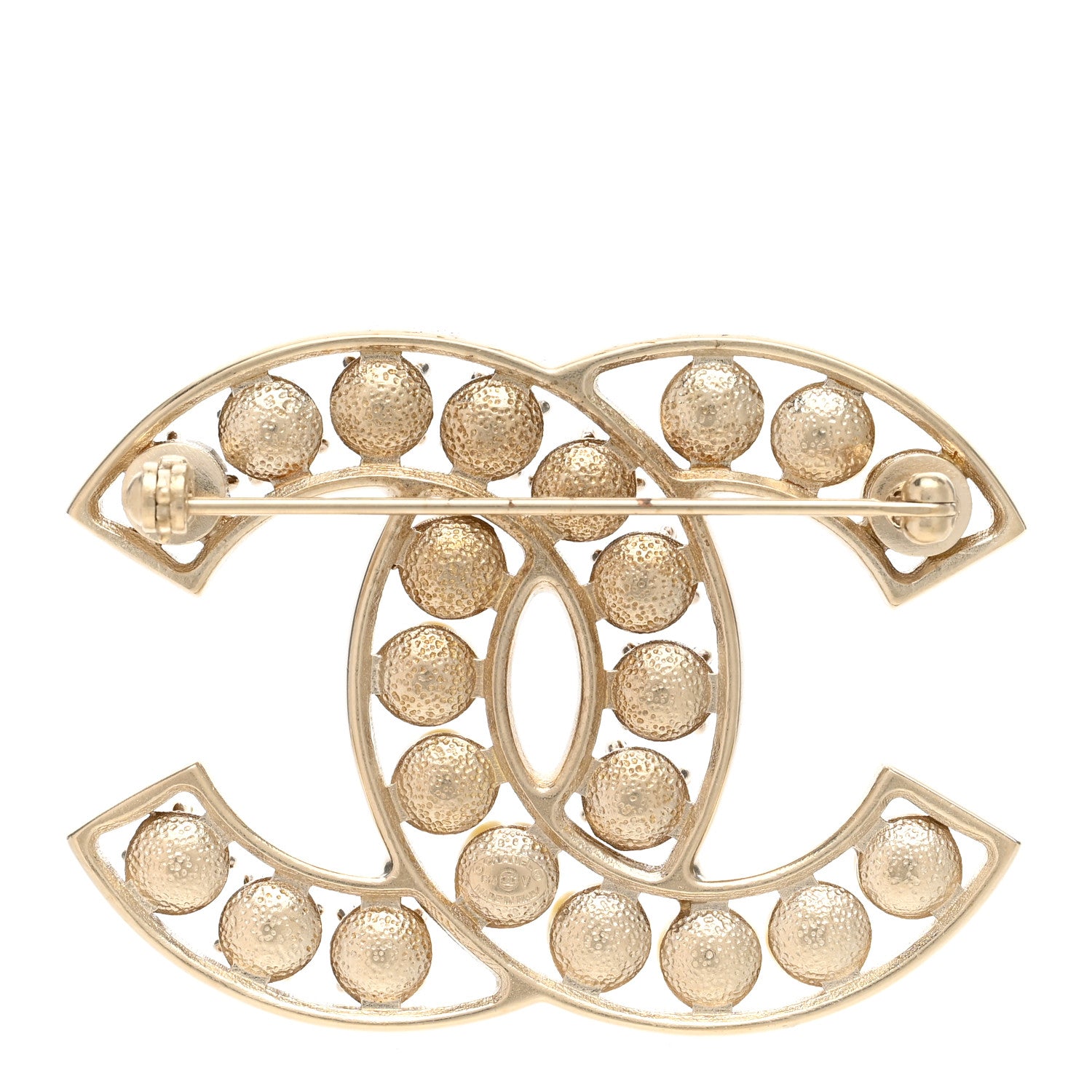 Chanel Pearl Crystal CC Brooch Gold Pearly White 3 of 5