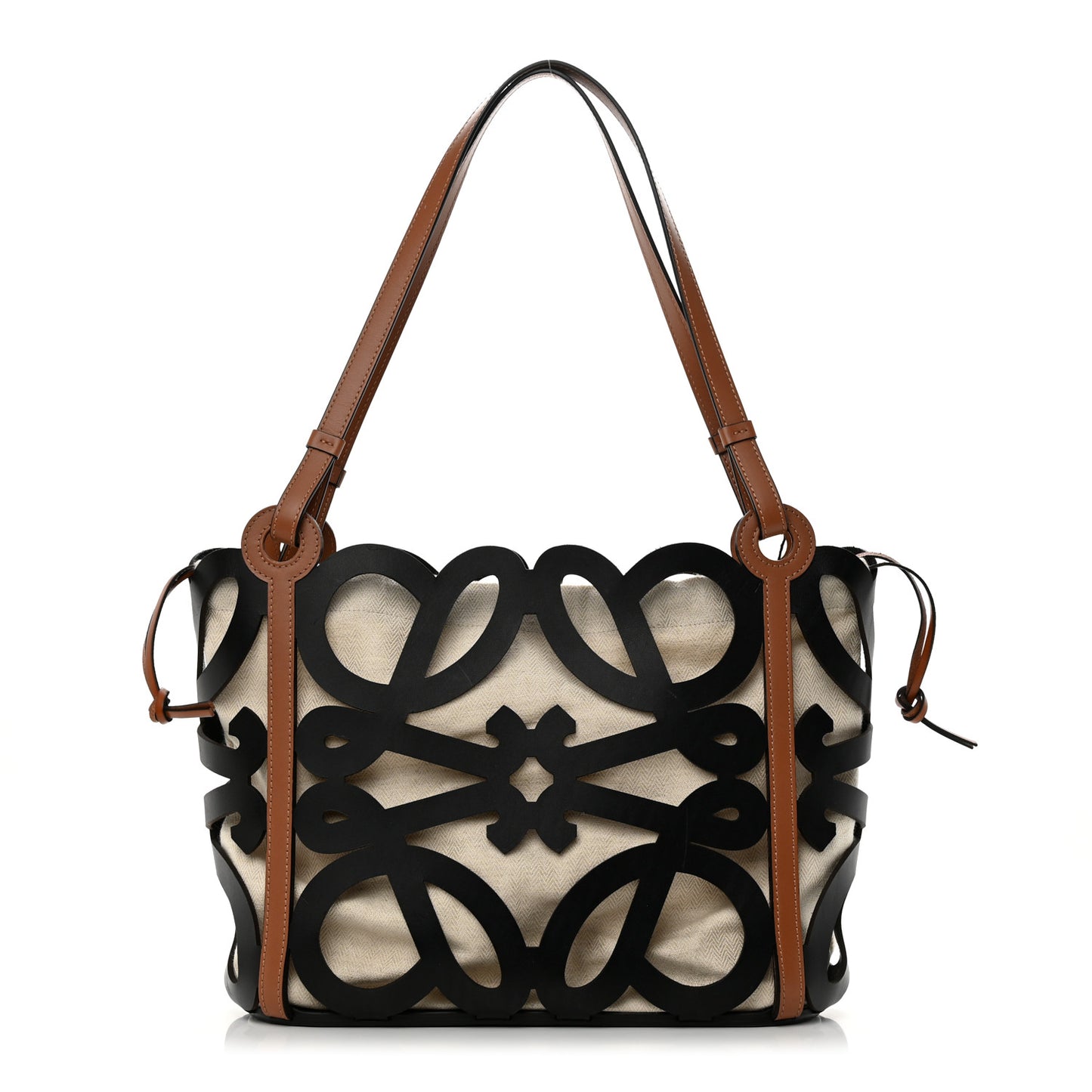Smooth Calfskin Small Anagram Cutout Tote Black