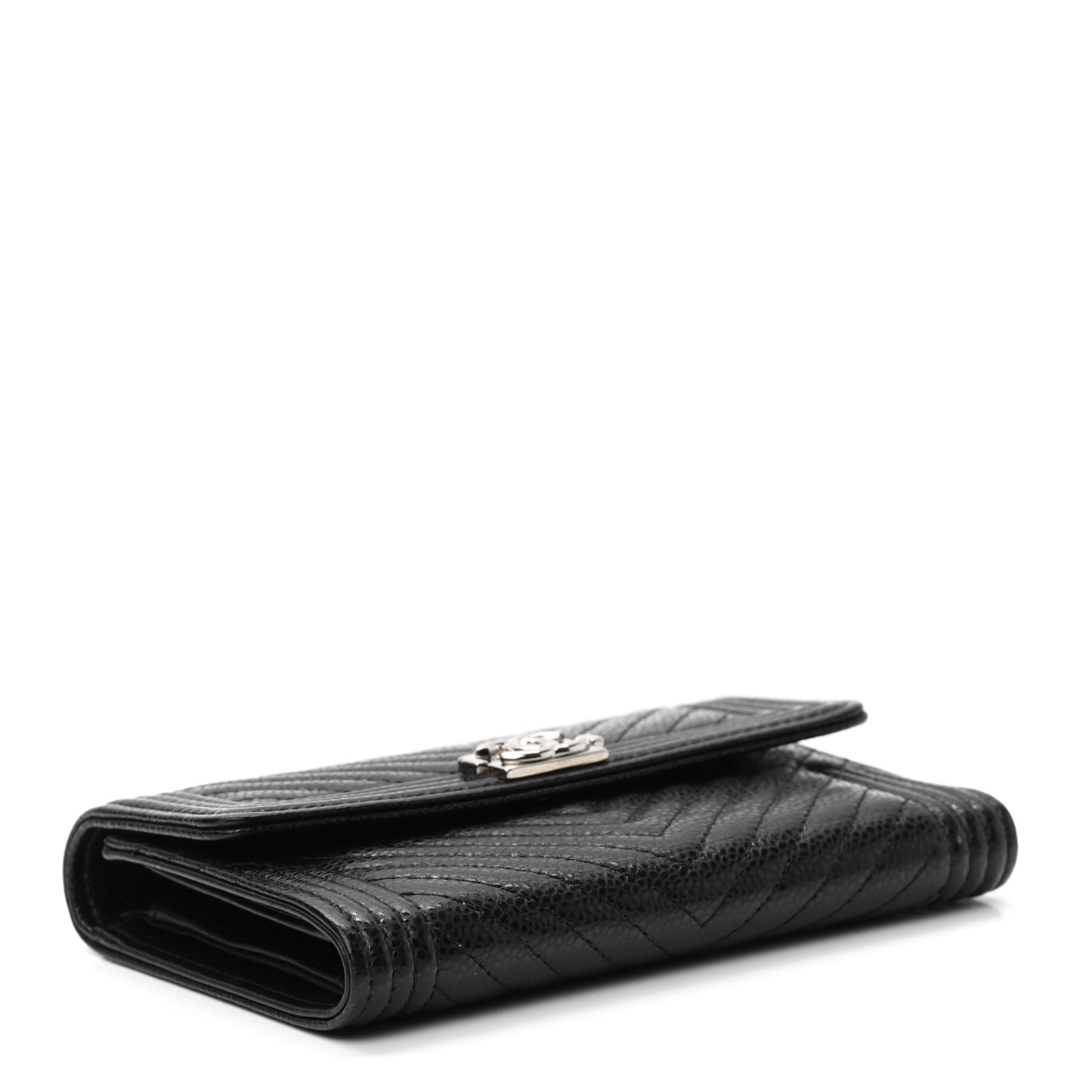 Caviar Chevron Quilted Medium Boy Flap Wallet Black