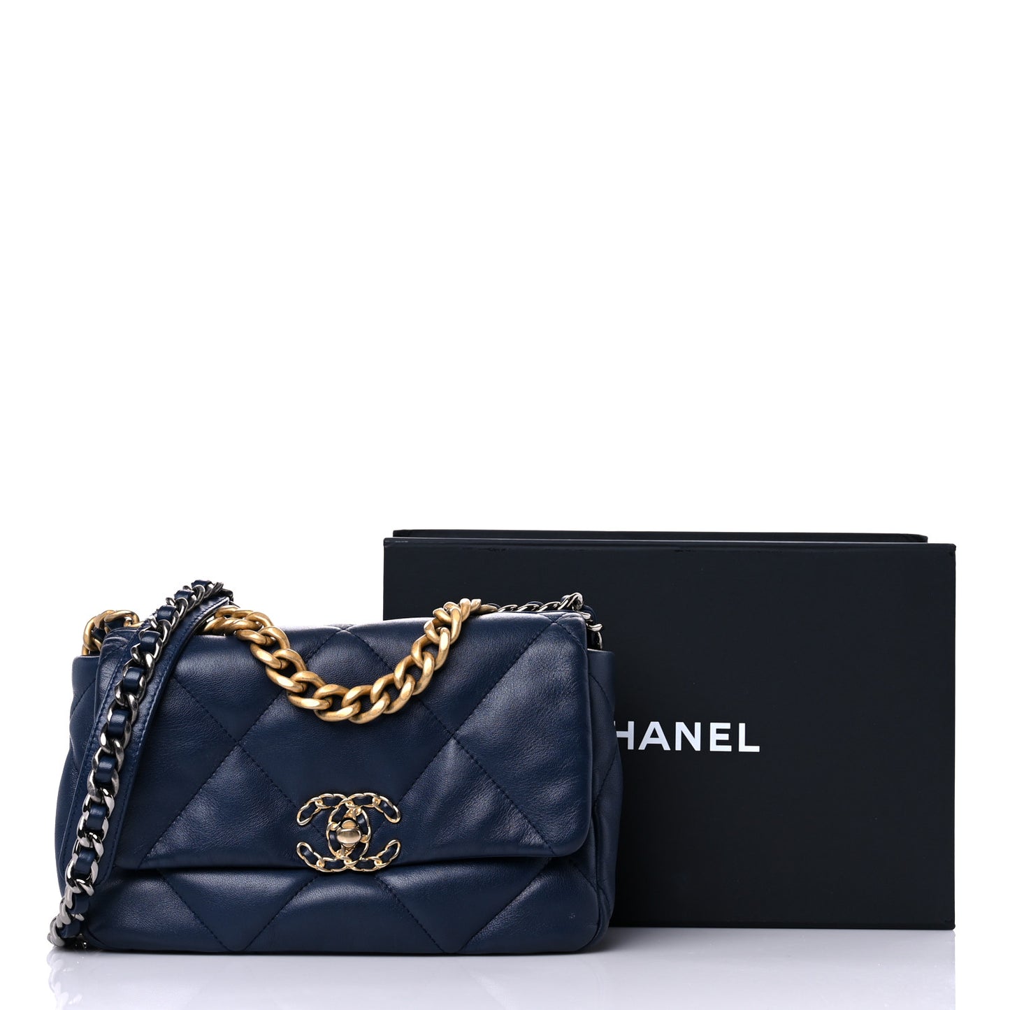 Lambskin Quilted Medium Chanel 19 Flap Navy Blue