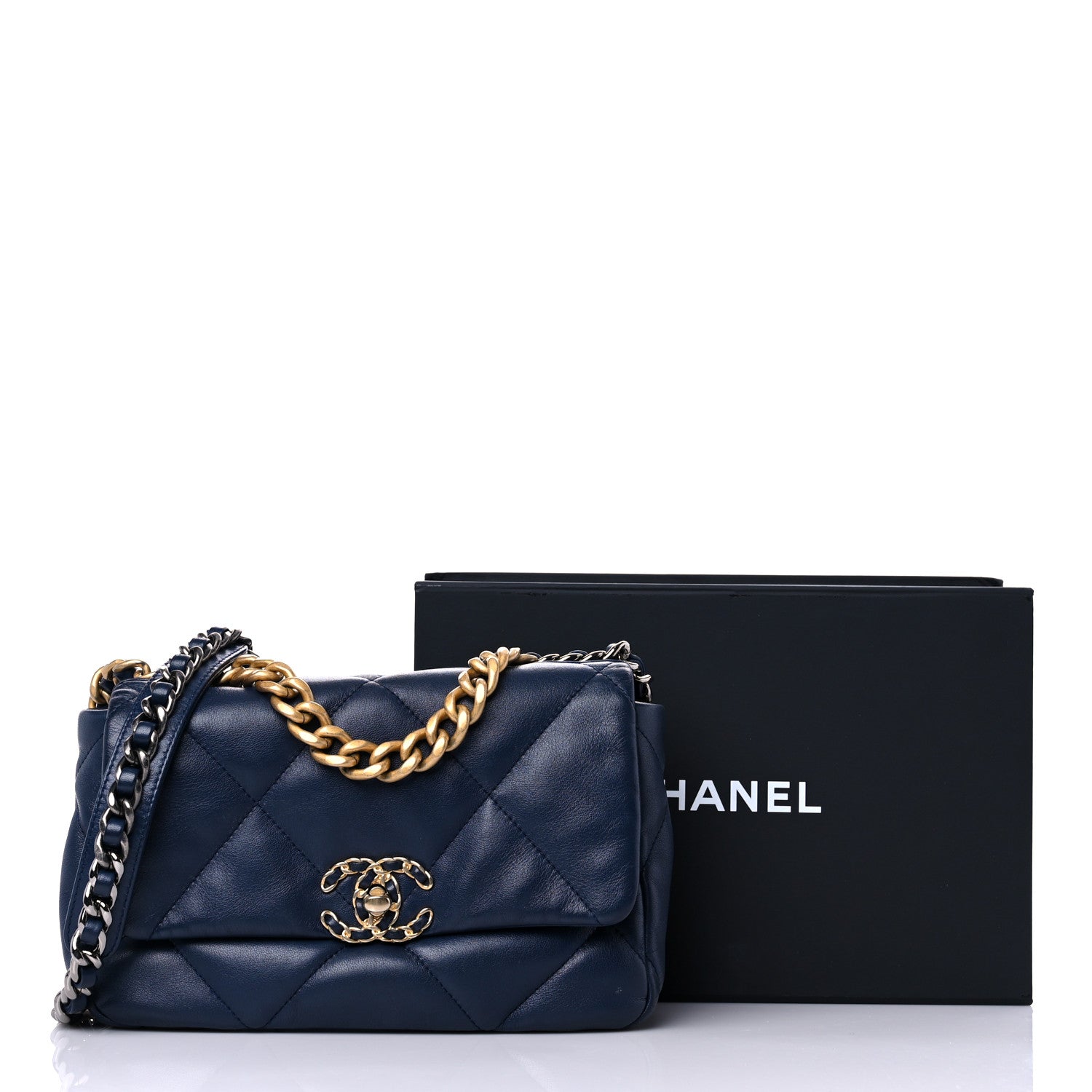 Chanel Lambskin Quilted Medium Chanel 19 Flap Navy Blue 13 of 13