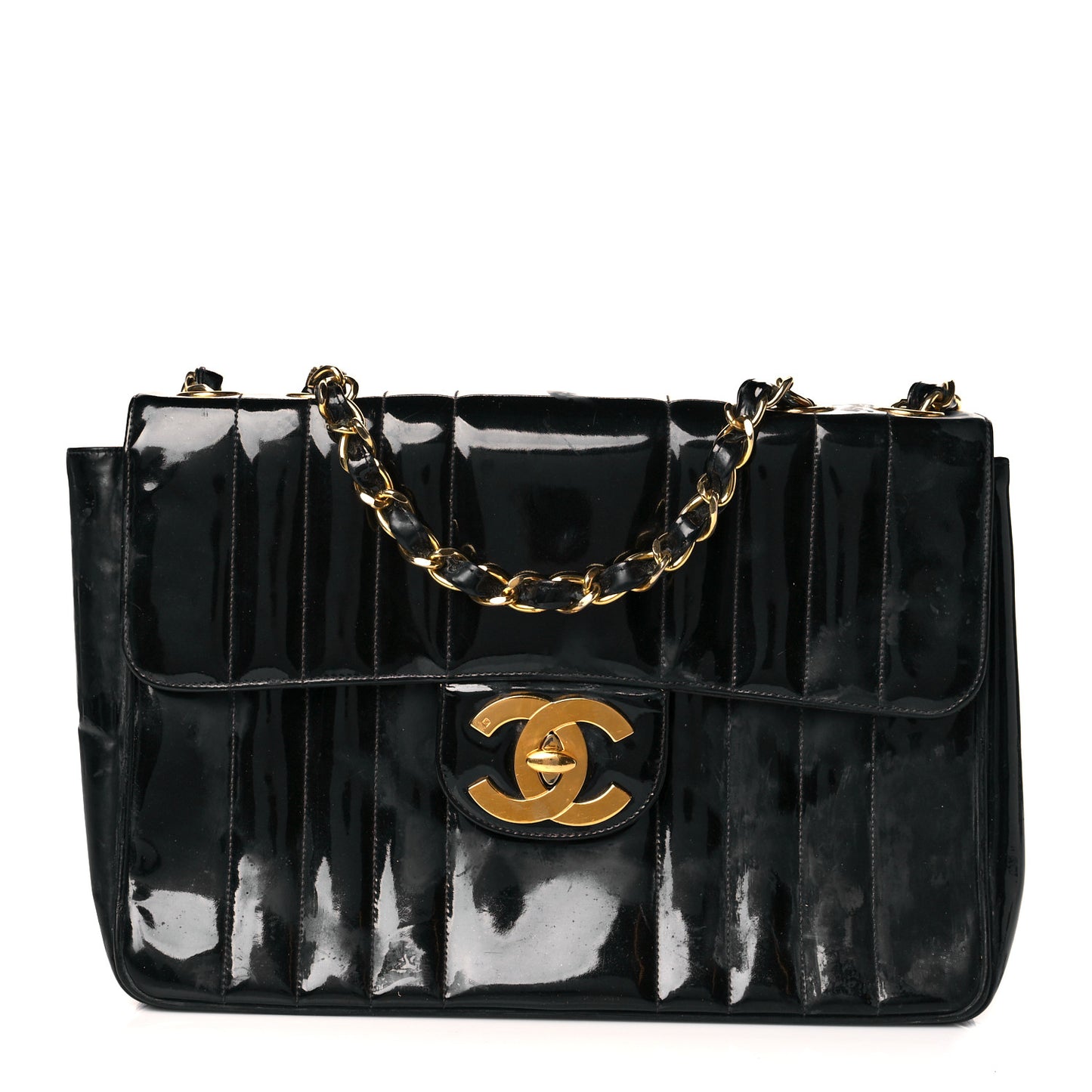 Patent Vertical Quilted Jumbo Single Flap Black