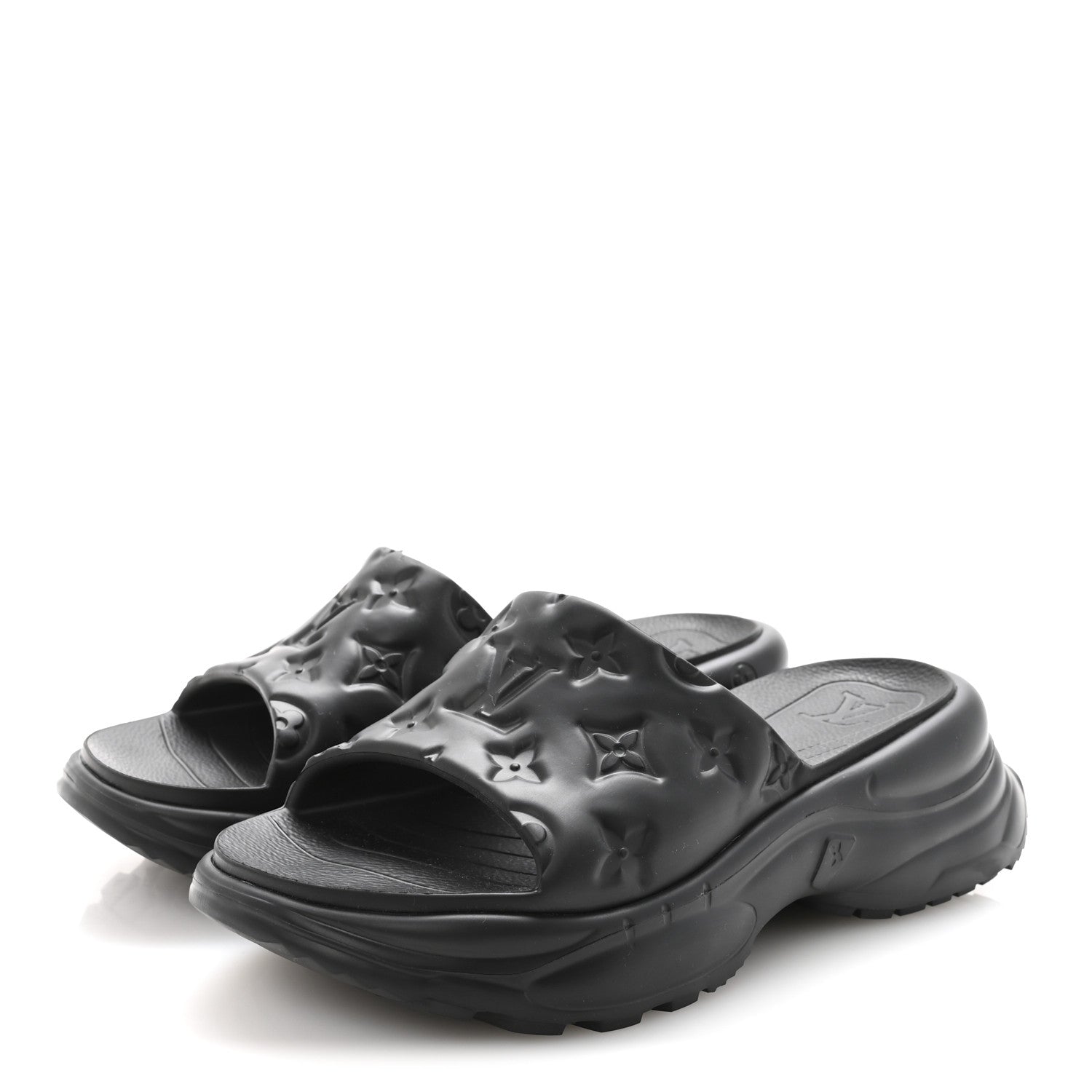 Louis Vuitton Rubber Embossed Monogram Pool 55 Flat Comfort Mule 37 Black 4 of 8