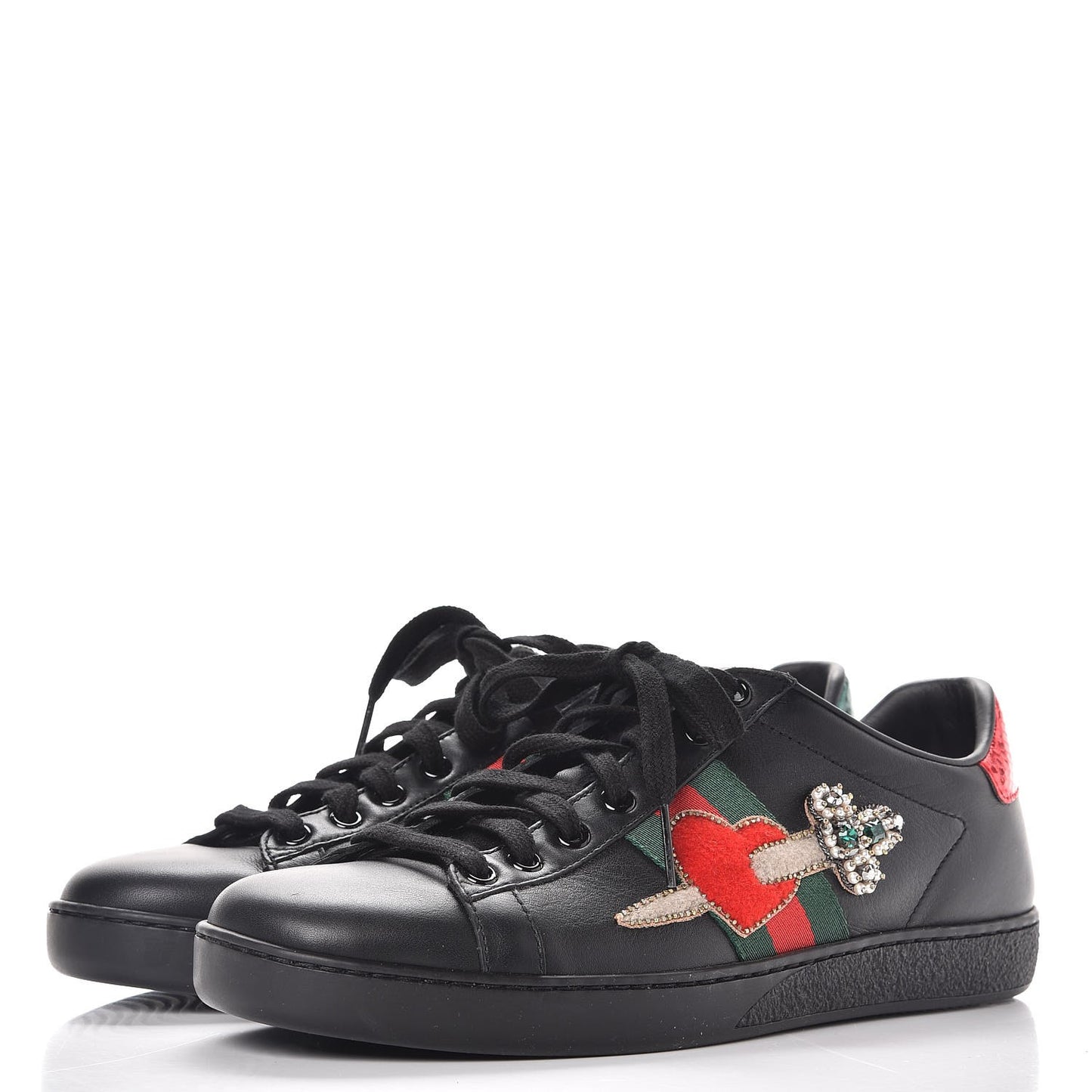 Calfskin Ayers Web Pierced Heart Embroidered Ace Sneakers 38.5 Black