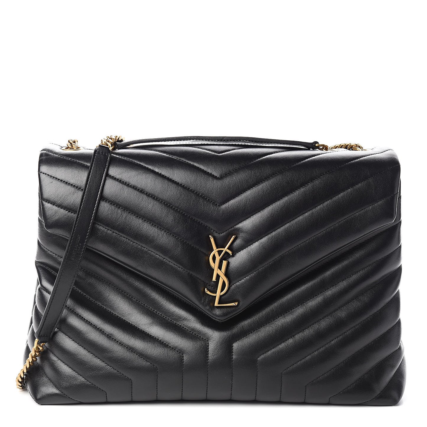 Calfskin Y Quilted Monogram Large Loulou Chain Satchel Black