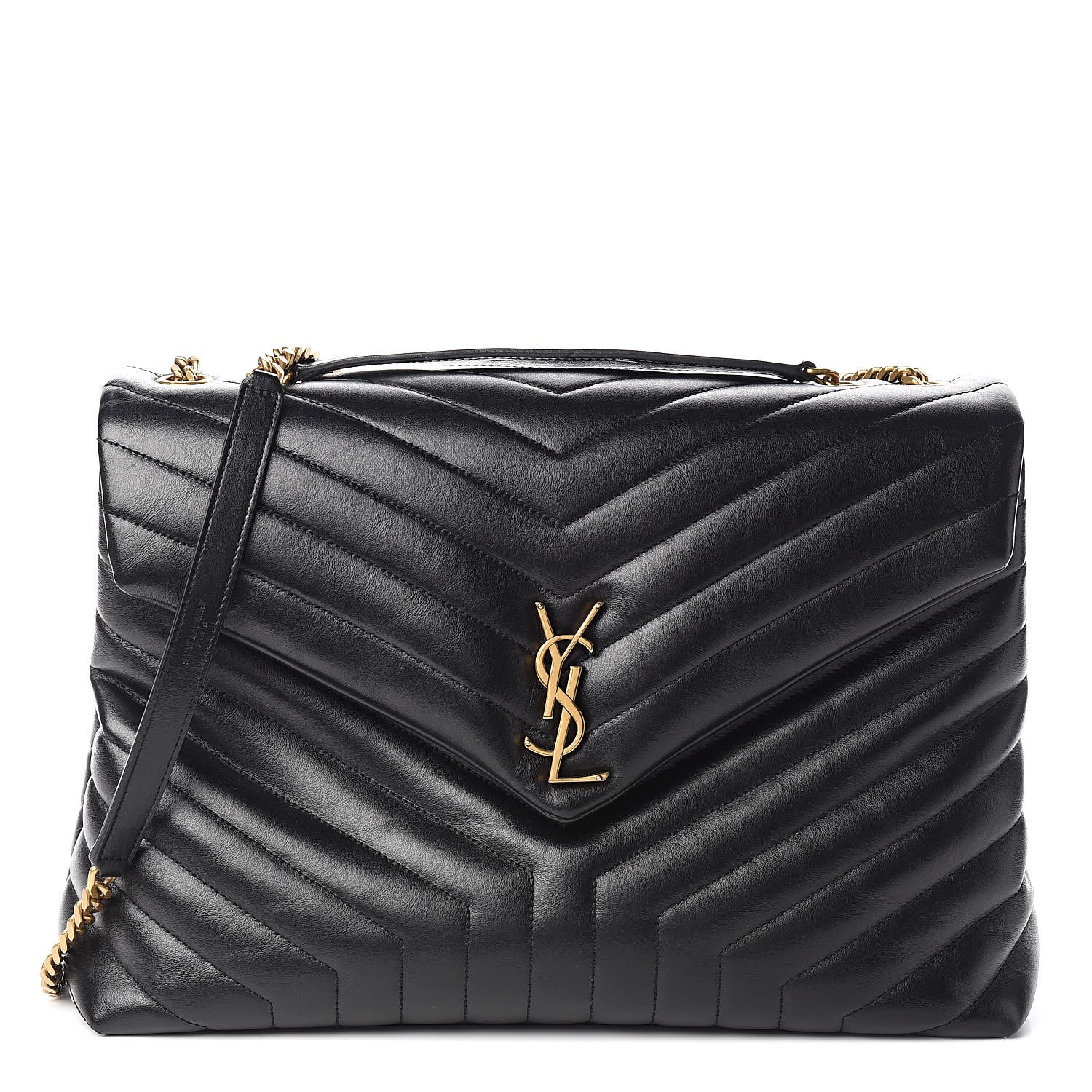 Saint Laurent Calfskin Y Quilted Monogram Large Loulou Chain Satchel Black 1 of 11