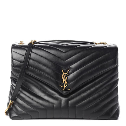 Saint Laurent Calfskin Y Quilted Monogram Large Loulou Chain Satchel Black 1 of 11