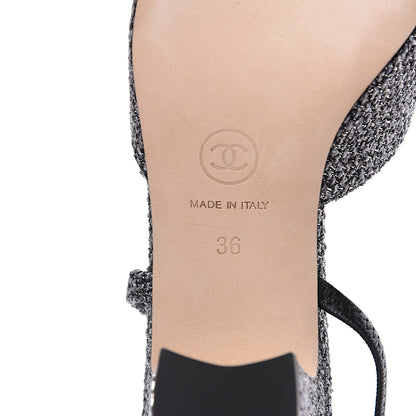 Chanel Tweed Cap Toe CC Slingback Pumps 36 Black Grey 8 of 9