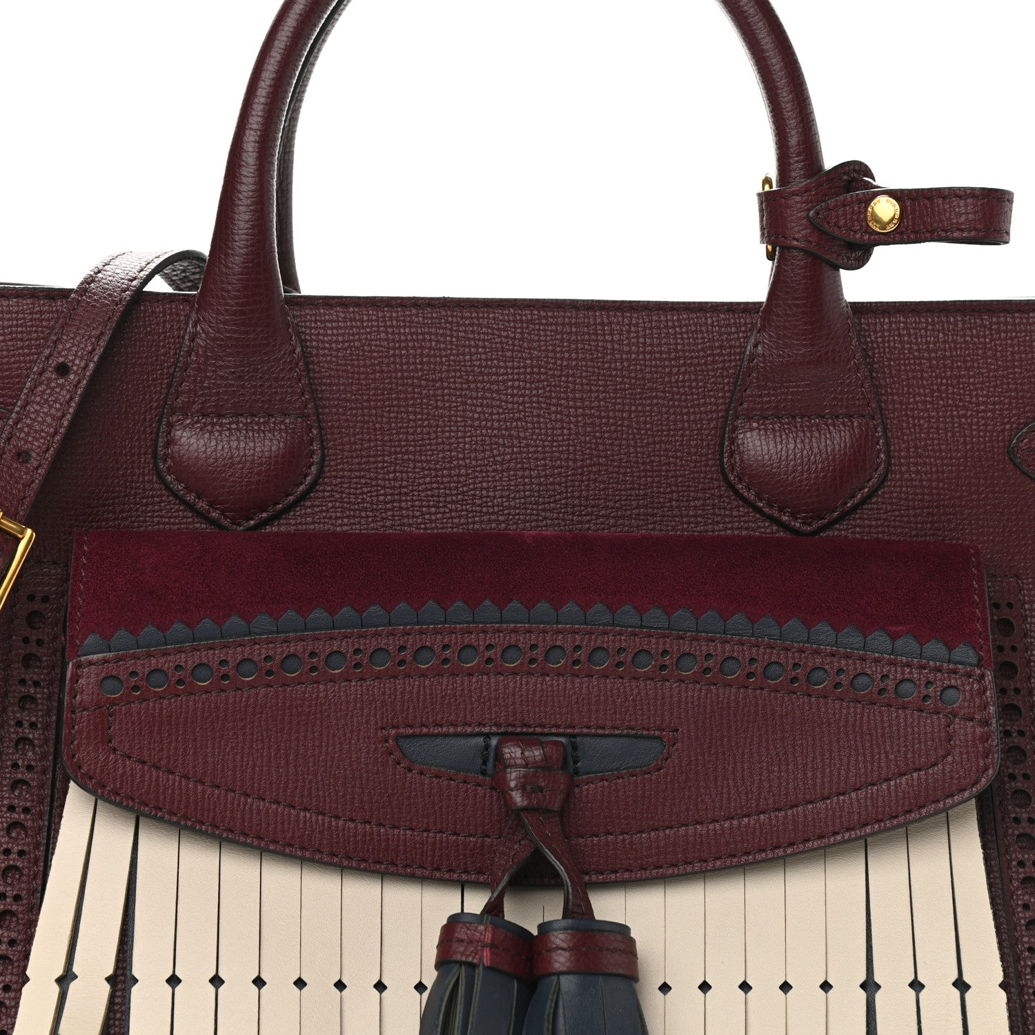 Burberry Grainy Calfskin Perforated Medium Broguing Tassel Banner Tote Mahogany Red 7 of 9