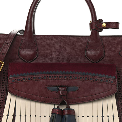 Burberry Grainy Calfskin Perforated Medium Broguing Tassel Banner Tote Mahogany Red 7 of 9