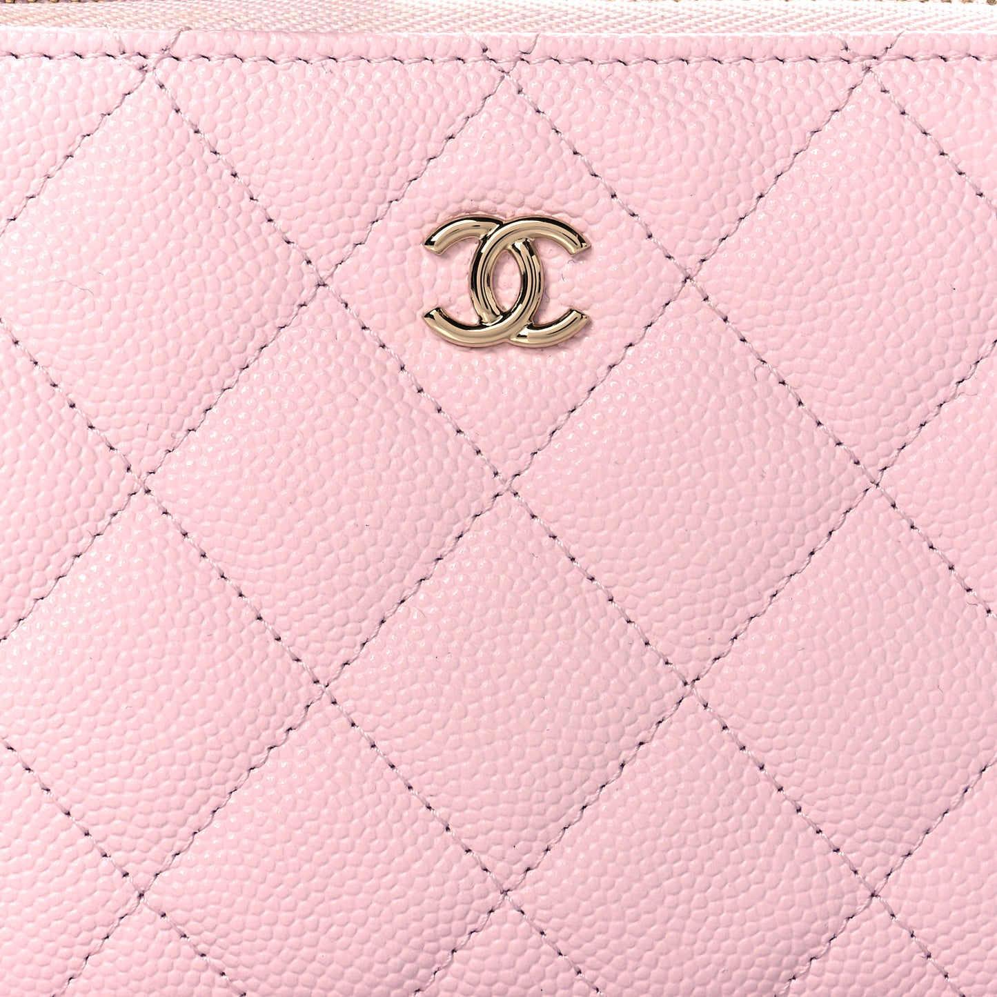 Shiny Caviar Quilted Small Cosmetic Case Pink