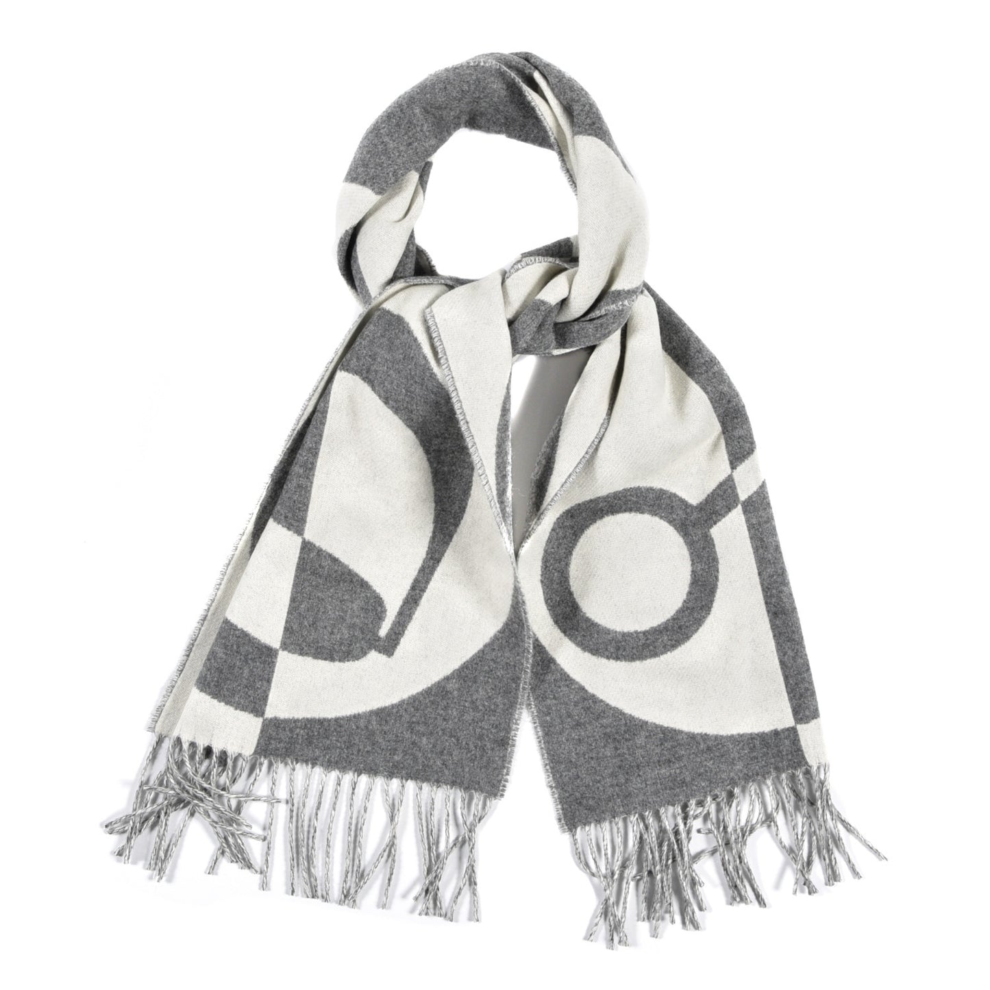 Cashmere Casaque Charms Muffler Gris Flanelle Ivoire