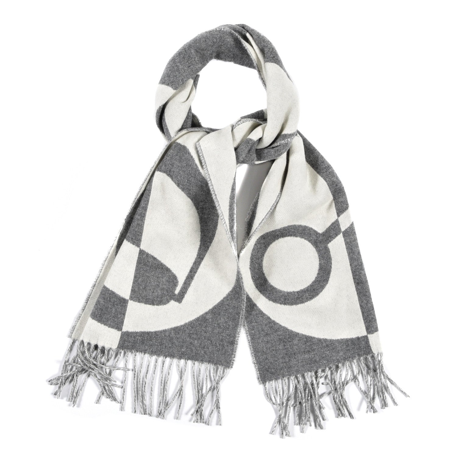 Hermes Cashmere Casaque Charms Muffler Gris Flanelle Ivoire 1 of 4