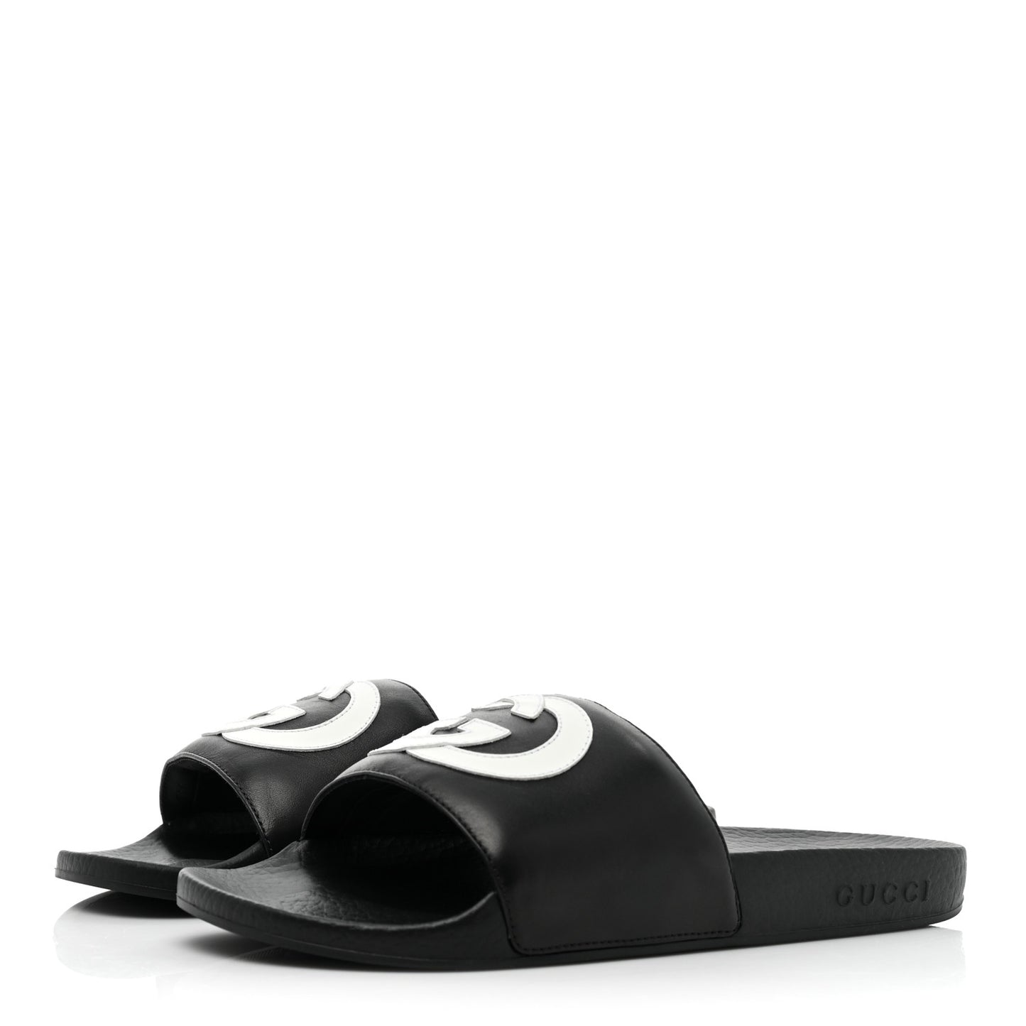 Nappa Miro Soft Calfskin Womens Interlocking G Slide Sandals 39 Black White