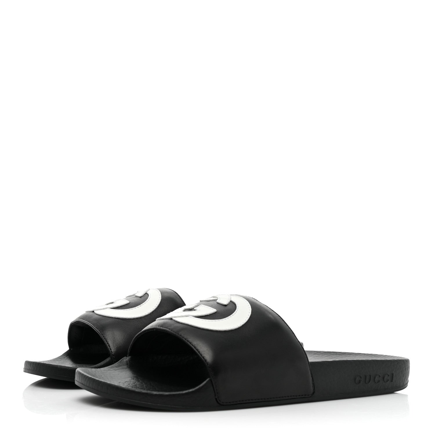 Gucci Nappa Miro Soft Calfskin Womens Interlocking G Slide Sandals 39 Black White 3 of 8