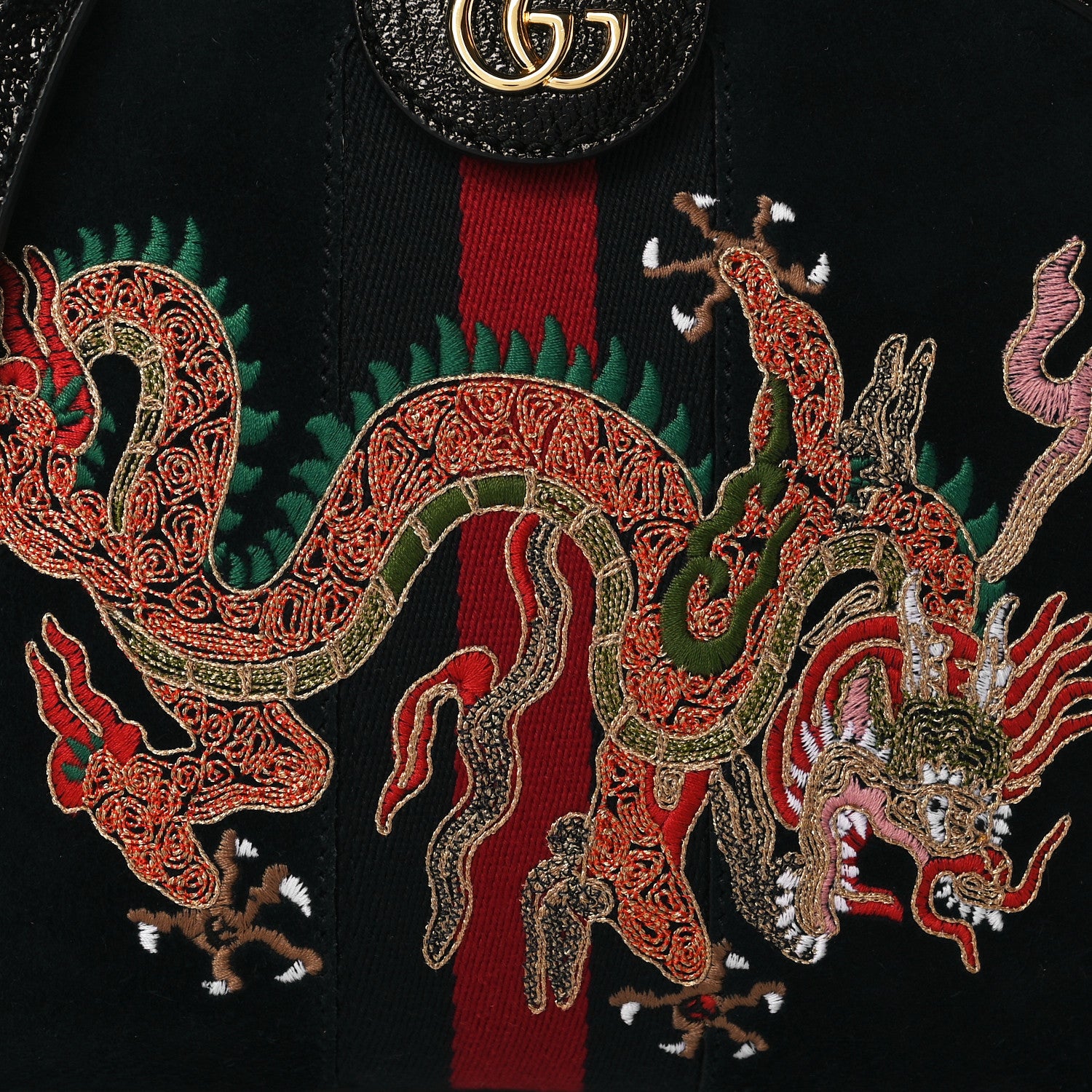 Gucci Suede Patent Dragon Embroidered Small Ophidia Dome Shoulder Bag Blue Multicolor Black 9 of 11