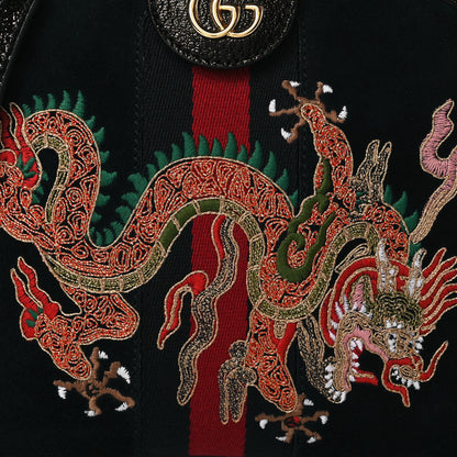 Gucci Suede Patent Dragon Embroidered Small Ophidia Dome Shoulder Bag Blue Multicolor Black 9 of 11