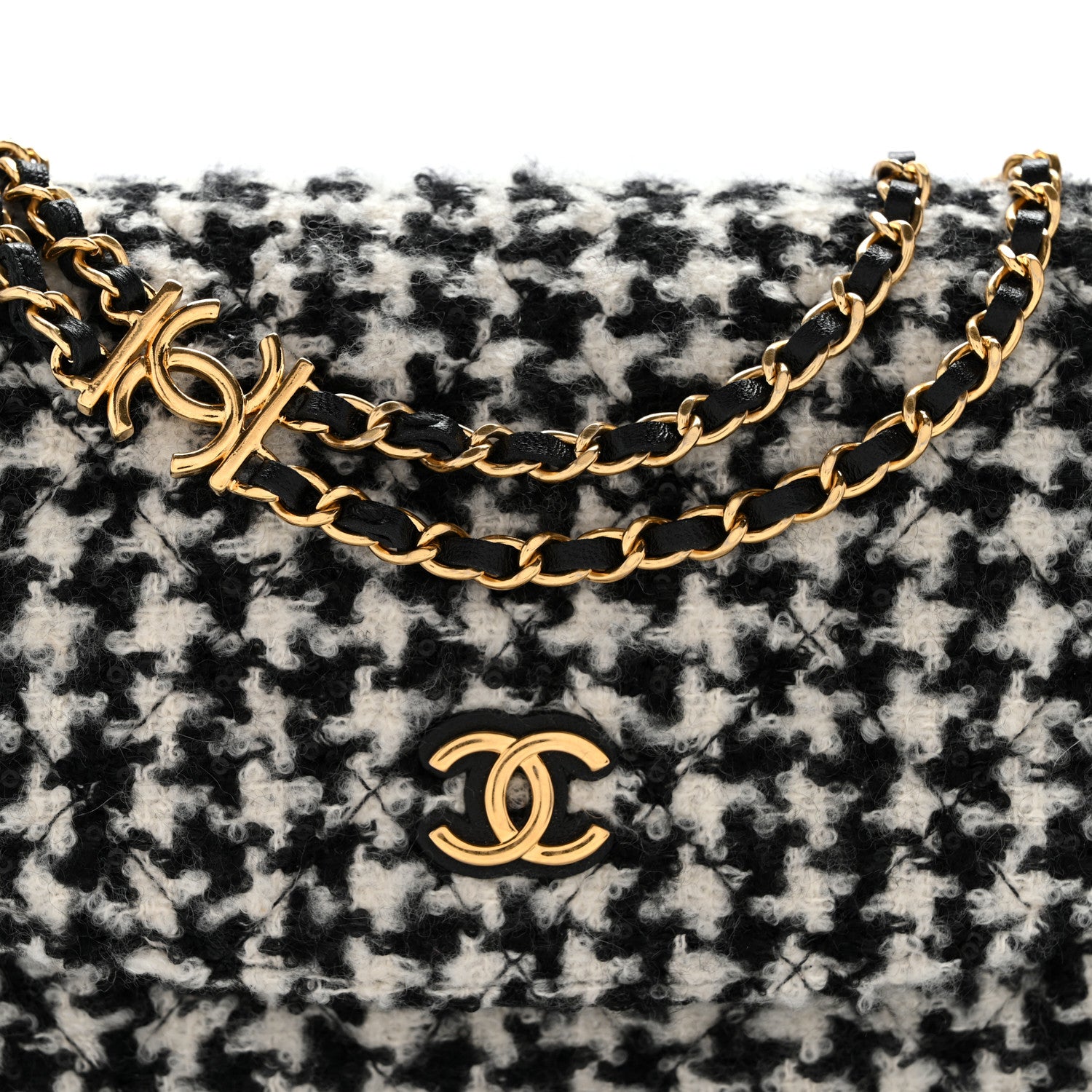 Chanel Tweed Houndstooth Quilted Phone Holder Flap White Black 7 of 9