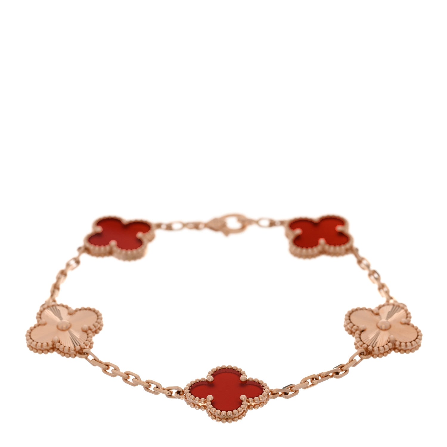 Van Cleef & Arpels 18K Rose Gold Carnelian 5 Motifs Guilloche Vintage Alhambra Bracelet 1 of 5