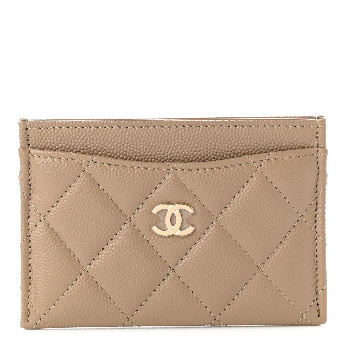 Caviar Quilted Card Holder Dark Beige