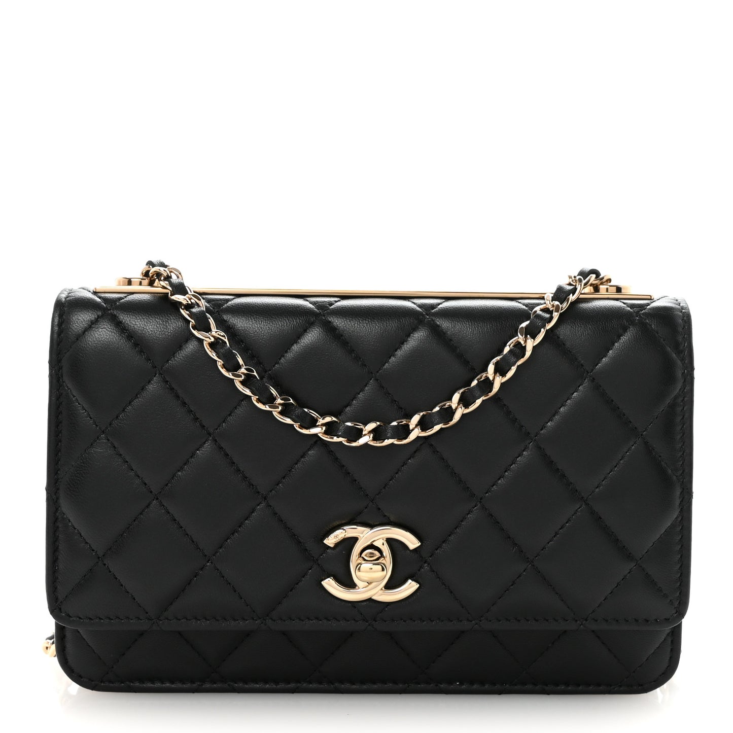 Lambskin Quilted Trendy CC Wallet On Chain WOC Black