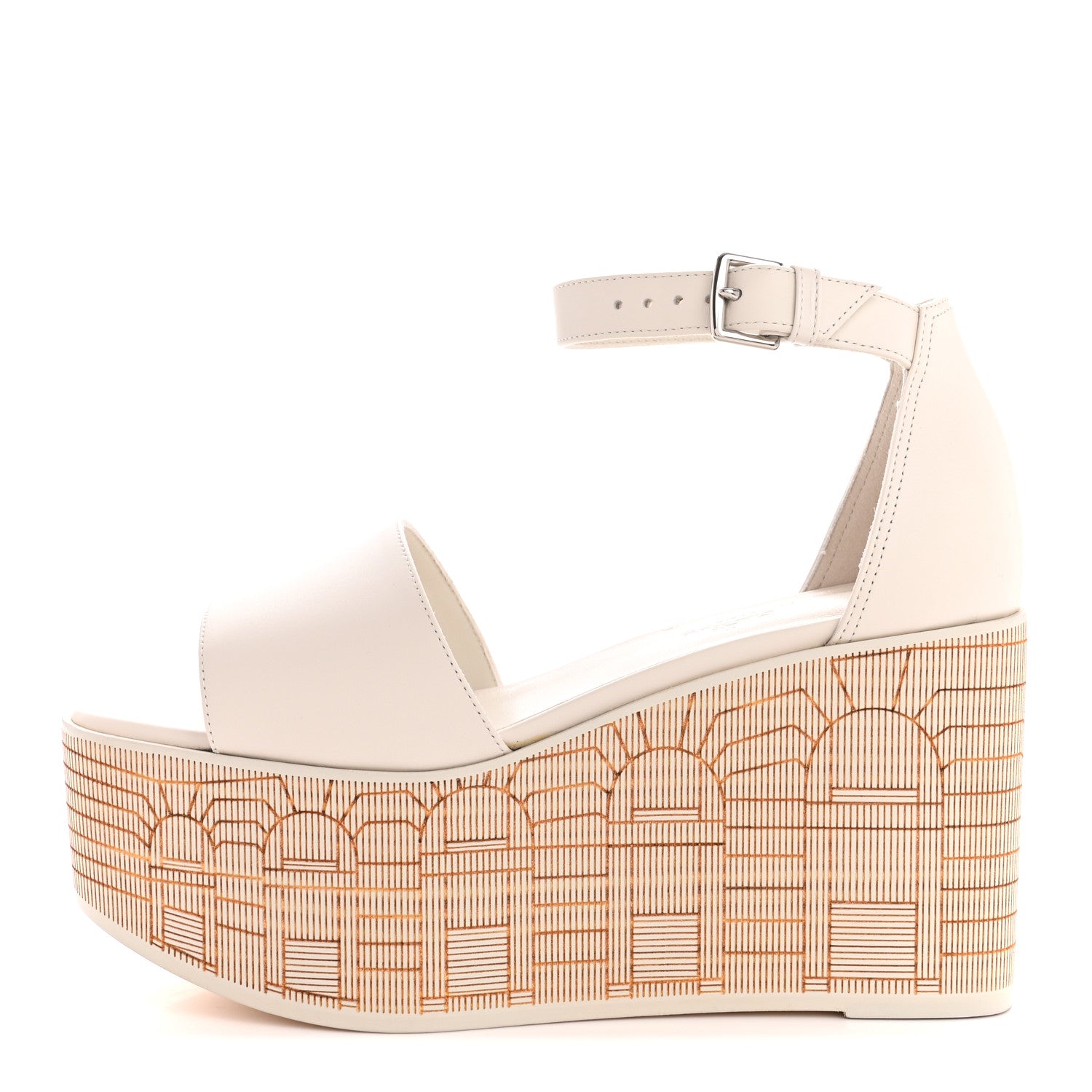 Hermes Calfskin Illusion 35 Wedge Sandals 36.5 Blanc De Paris 1 of 10