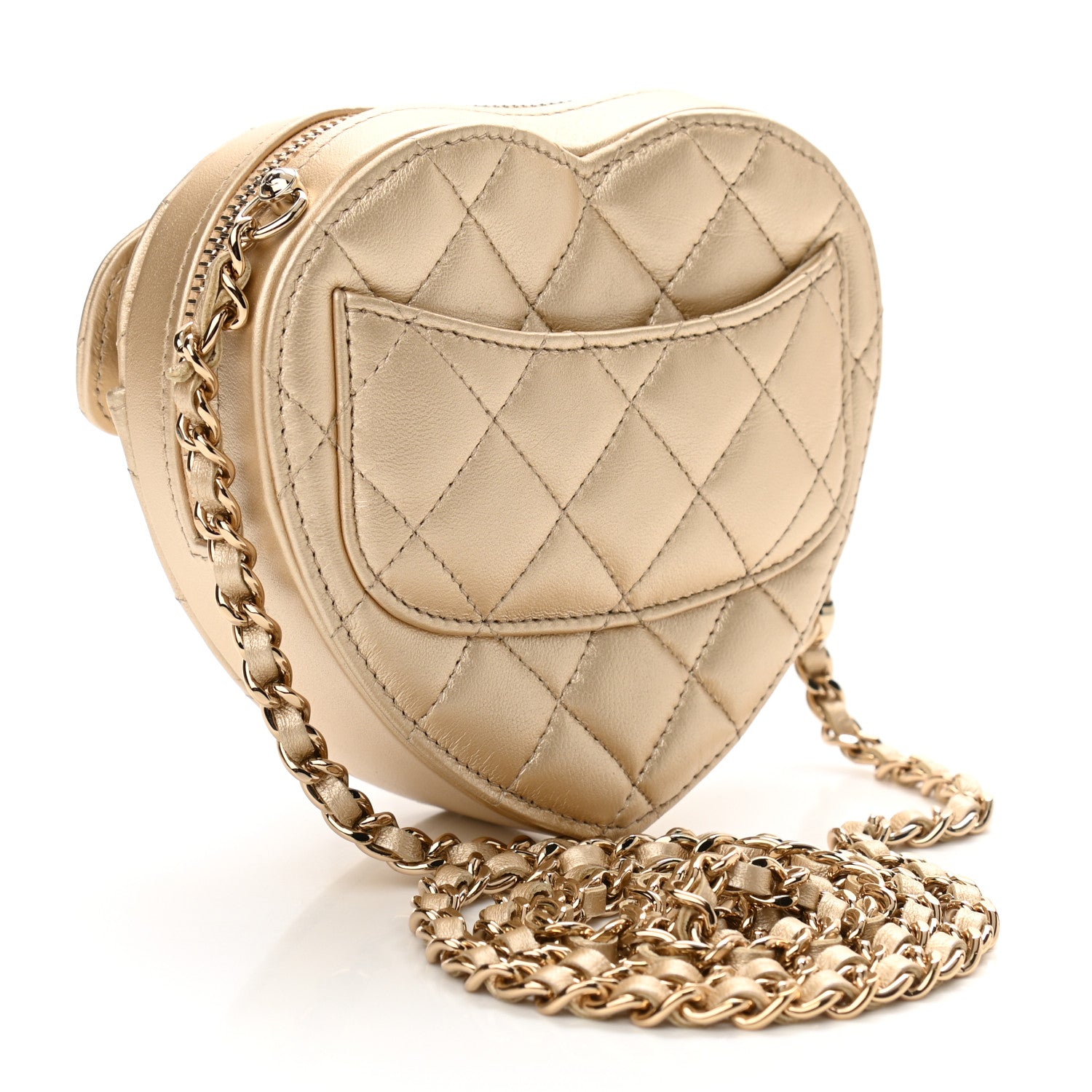 Chanel Metallic Lambskin Quilted CC In Love Heart Clutch With Chain Gold 3 of 11