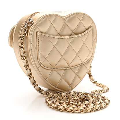 Chanel Metallic Lambskin Quilted CC In Love Heart Clutch With Chain Gold 3 of 11