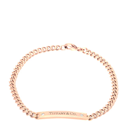 Tiffany 18K Rose Gold Diamond Micro Link ID Chain Bracelet 1 of 5