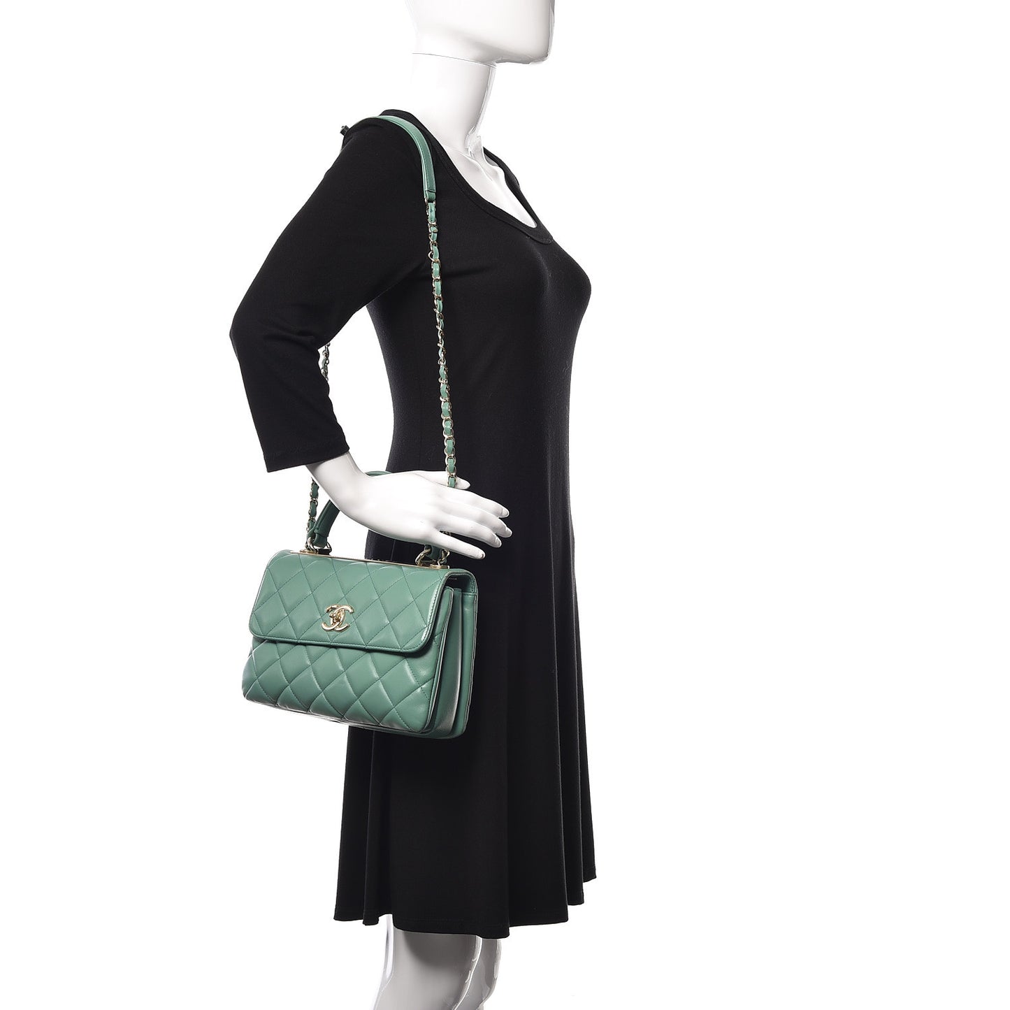 Lambskin Quilted Small Trendy CC Flap Dual Handle Bag Light Green