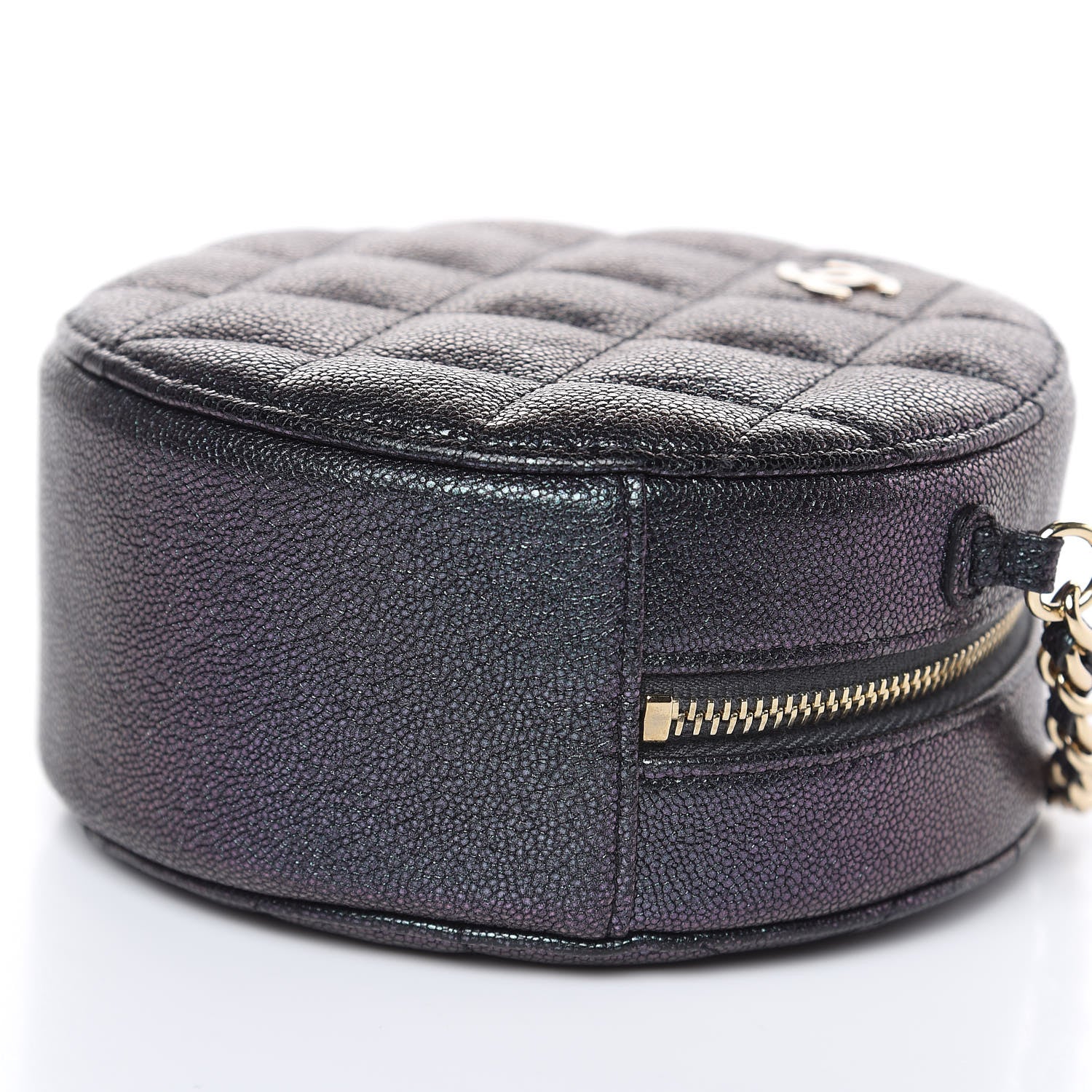 Chanel Iridescent Caviar Quilted Round Clutch With Chain Black 6 of 10