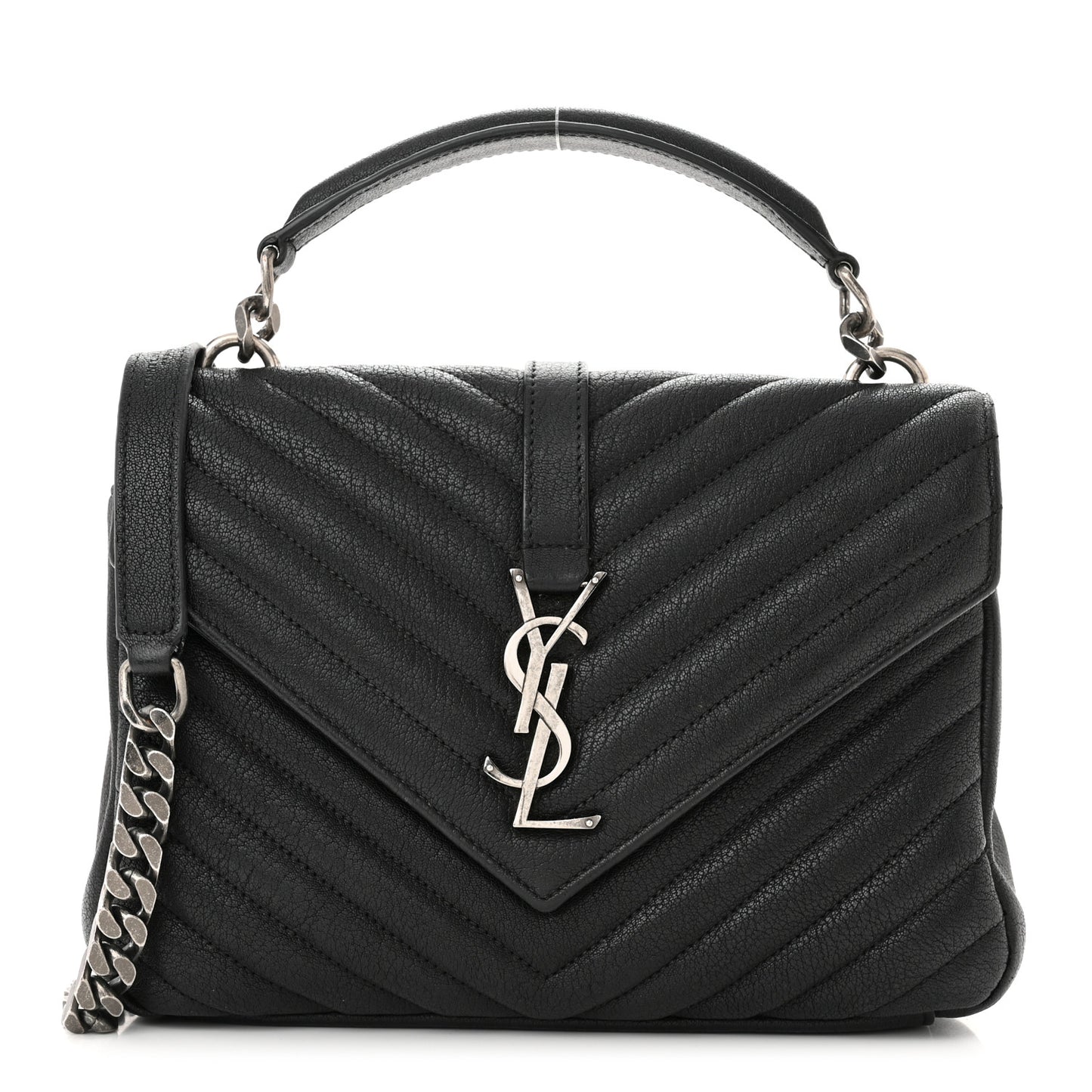 Sheepskin Matelasse Chevron Monogram Medium College Bag Black