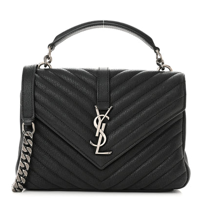 Saint Laurent Sheepskin Matelasse Chevron Monogram Medium College Bag Black 1 of 13
