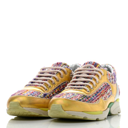Chanel Tweed Lambskin Runway Sneakers 41 Silver Multicolor 3 of 13