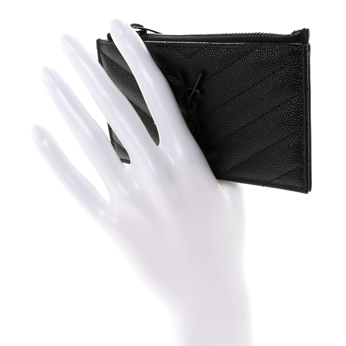 Saint Laurent Grain De Poudre Matelasse Chevron Monochrome Fragments Zippered Card Case Black 2 of 8