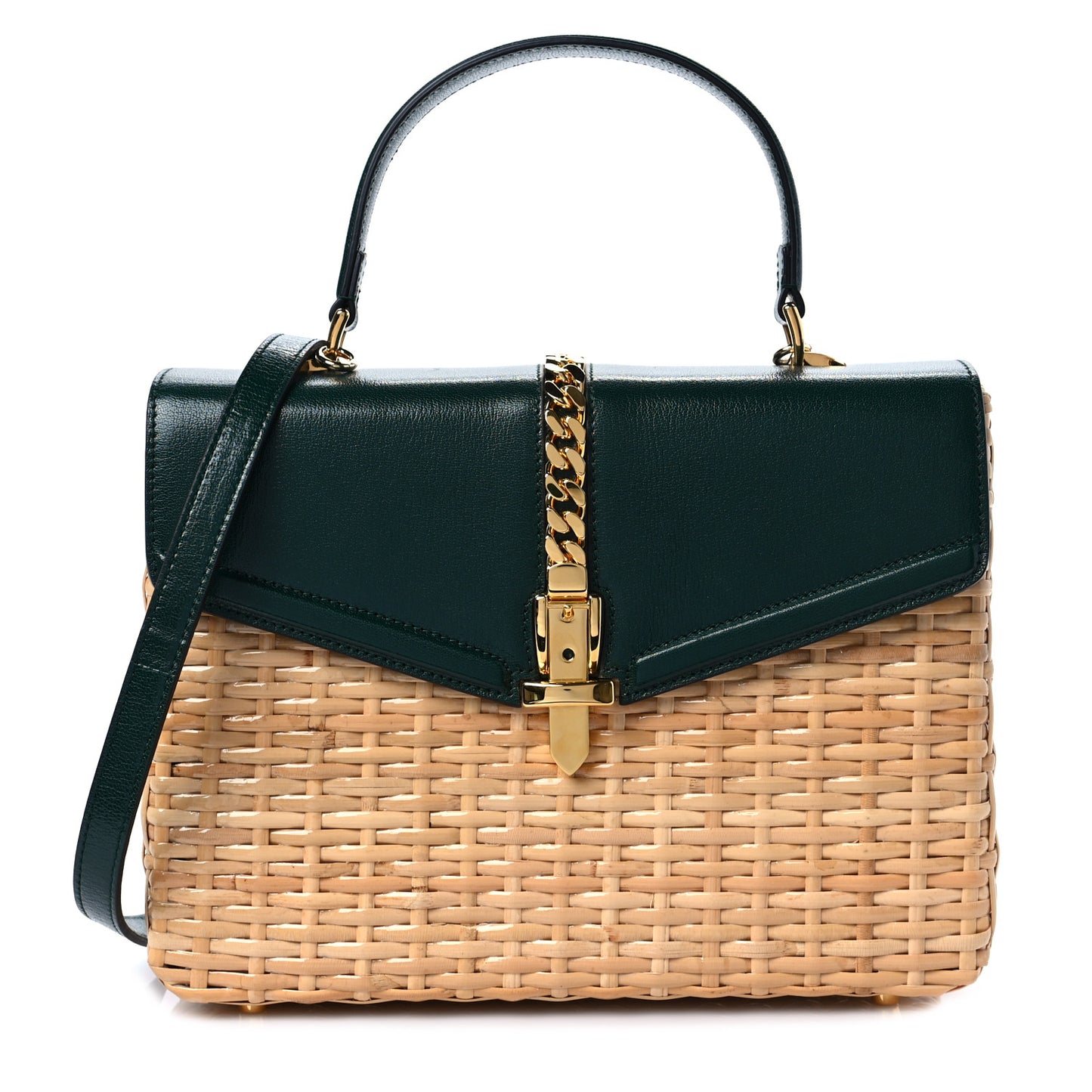 Wicker Calfskin Small Sylvie Top Handle Bag Naturale Green