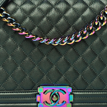 Chanel Iridescent Goatskin Quilted New Medium Boy Flap Green 8 of 10