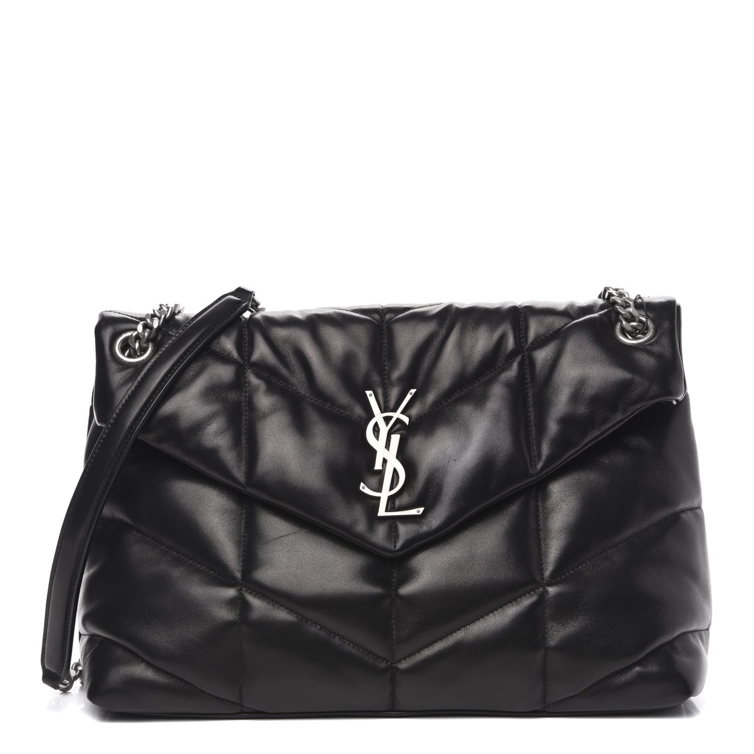 Saint Laurent Lambskin Quilted Medium Loulou Puffer Monogram Chain Satchel Black 1 of 11